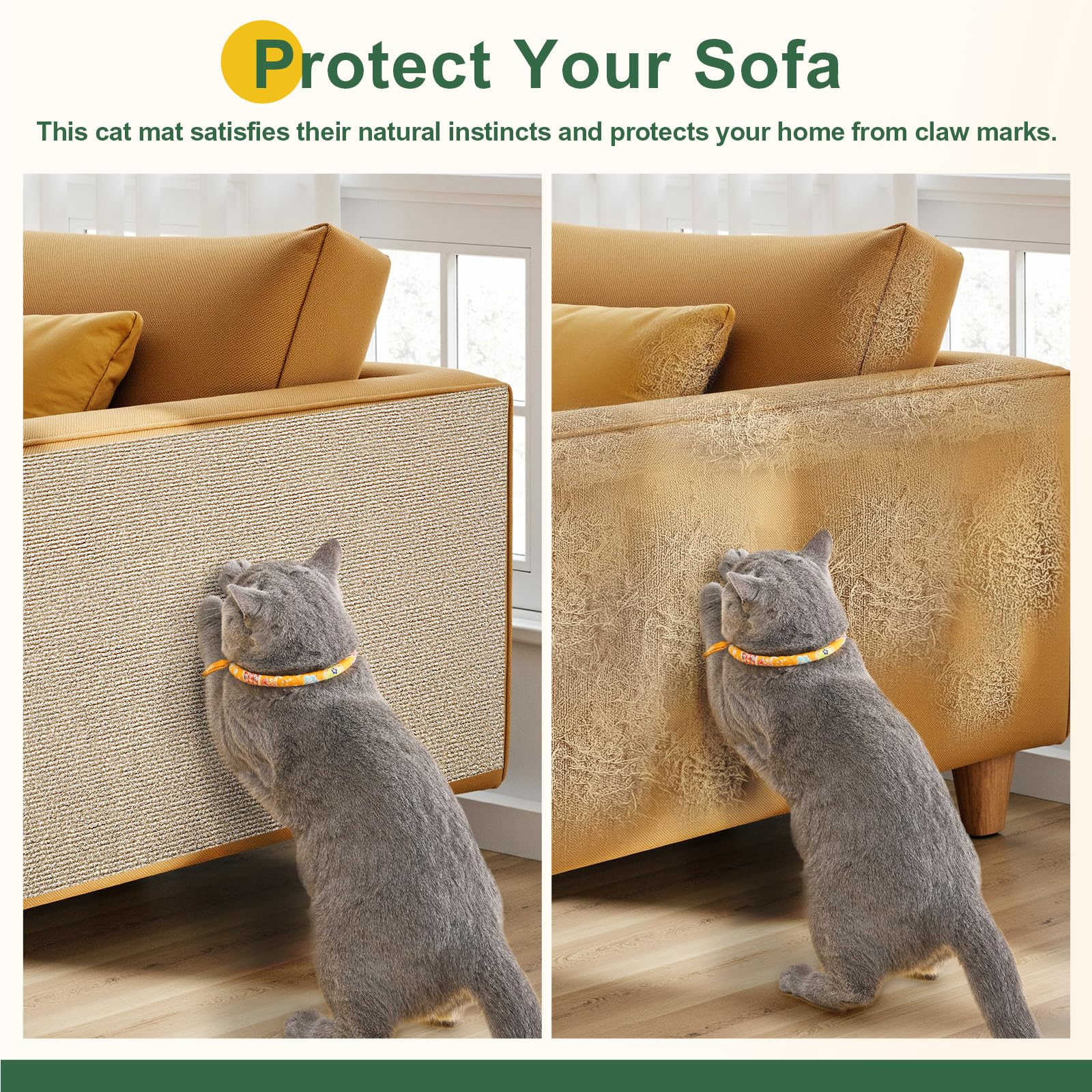 Gimars Thickened Self Adhesive Cat Scratching Mat - Khaki, 200 x 40cm, Polyester, Pack of 2 5
