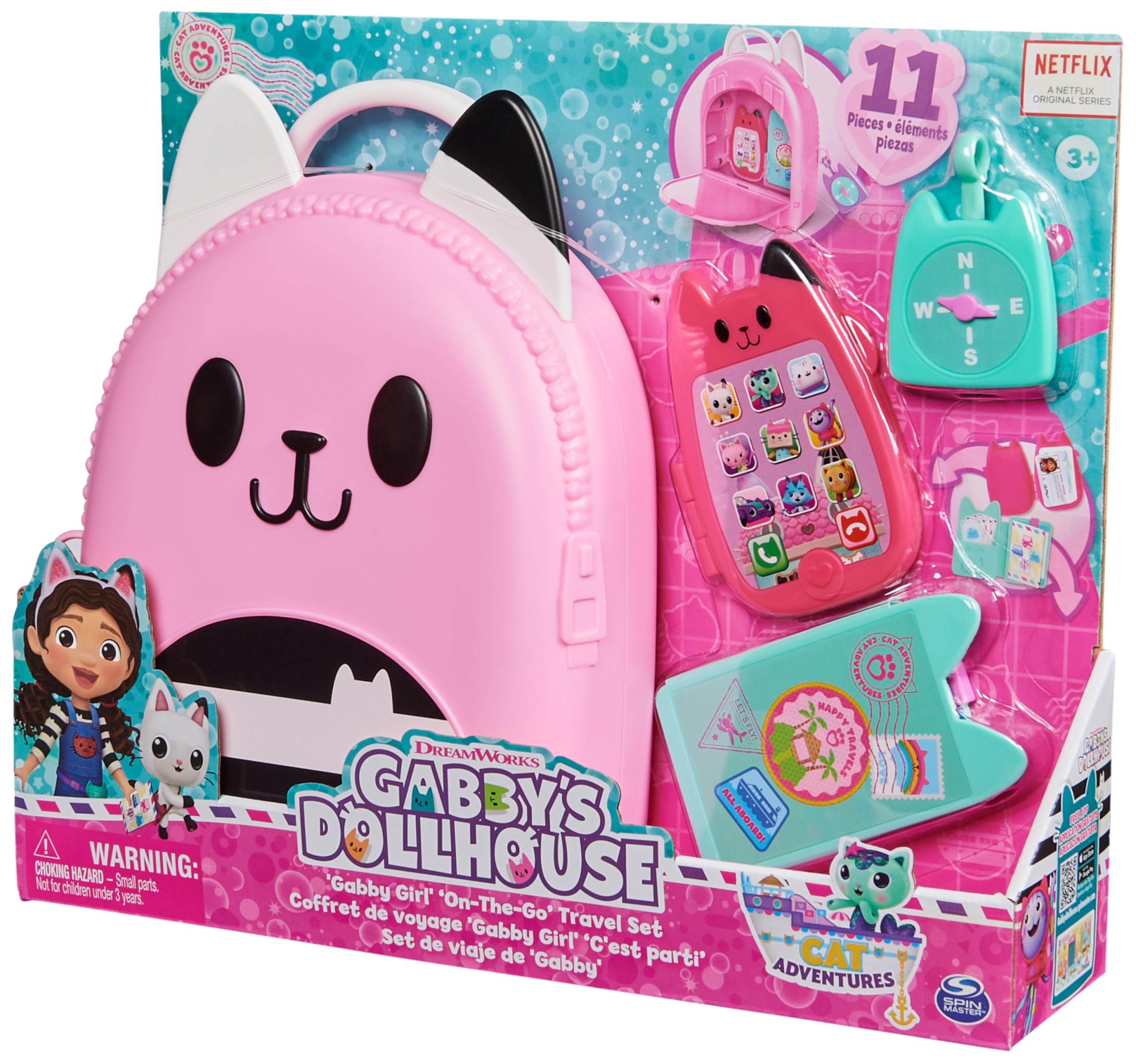Gabby's Dollhouse Gabby Girl On-The-Go Travel Set Pretend-Play Toy Set with Phone, Passport & Compass 5