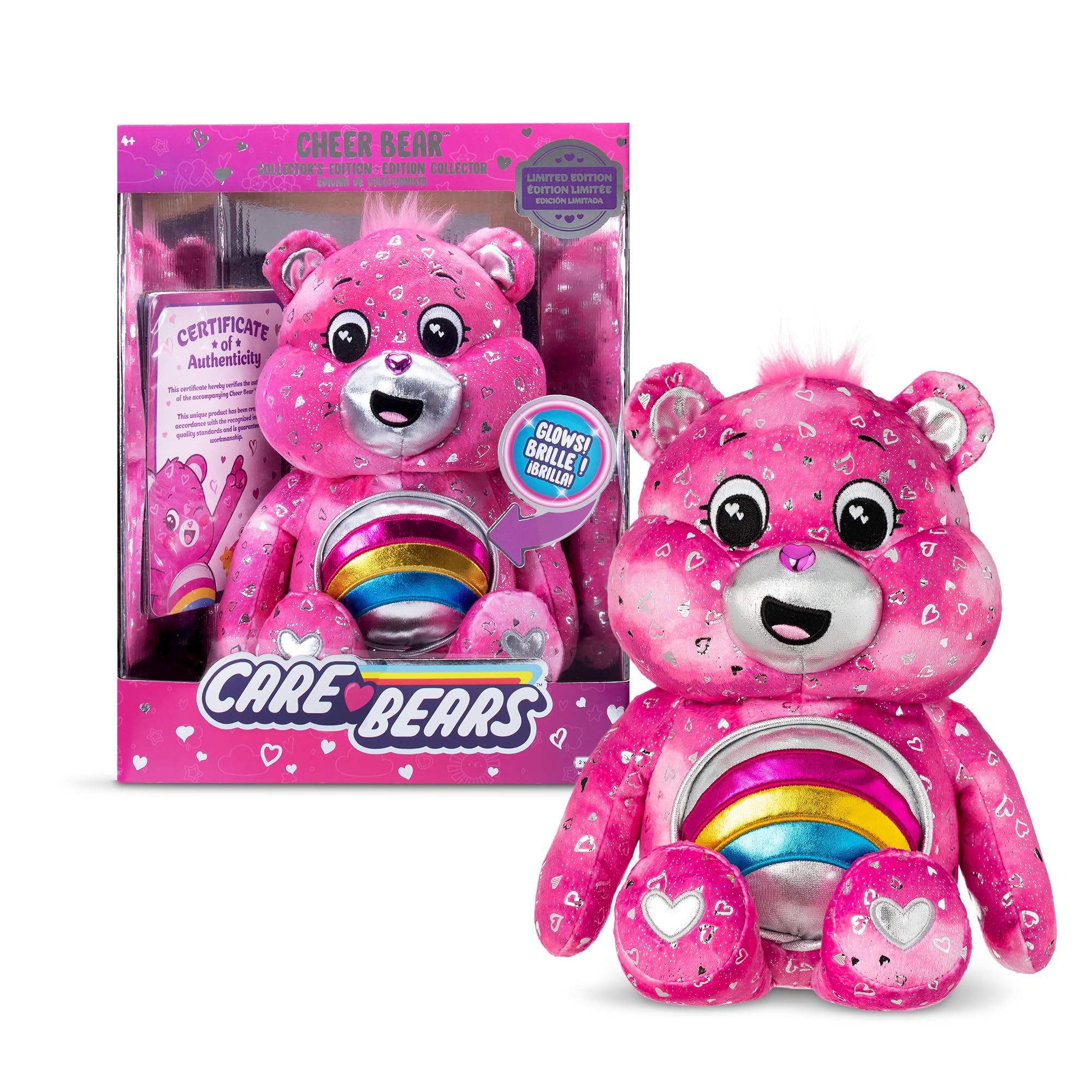 Care Bears Cheer Bear Collector Edition Plush - Light-Up Belly Badge, 35cm