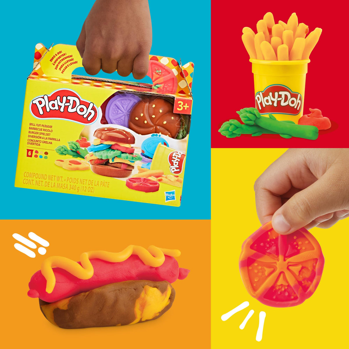 Play-Doh Grill Fun Playset - Ages 3+ | 6 Cans Compound | Includes Grill Press & Tools 3