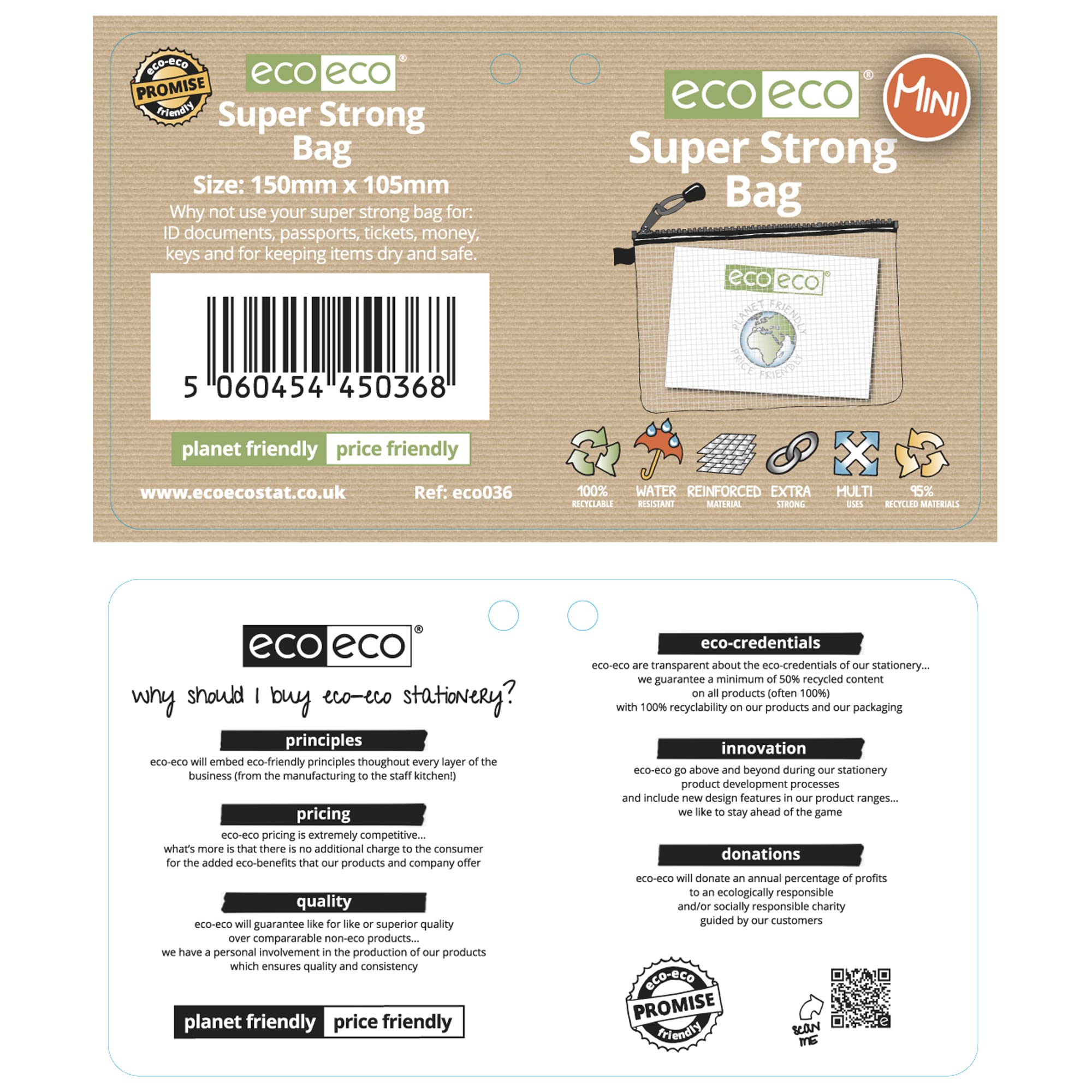 eco-eco Mini Super Strong Waterproof Mesh File Bag | 95% Recycled | 150x105mm | Pack of 1 6