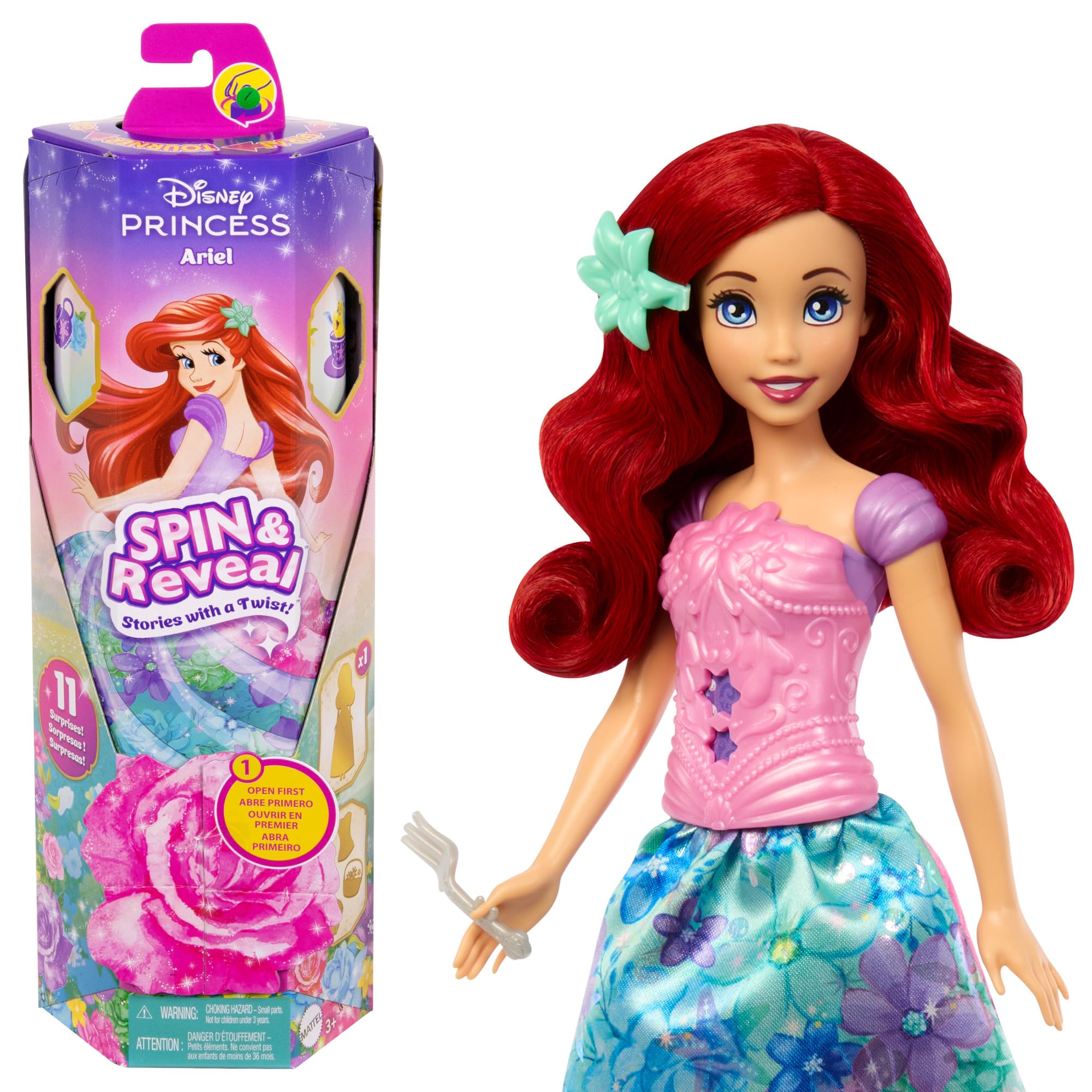 Mattel Disney Princess Ariel Fashion Doll Set with 11 Surprises - Spin & Reveal