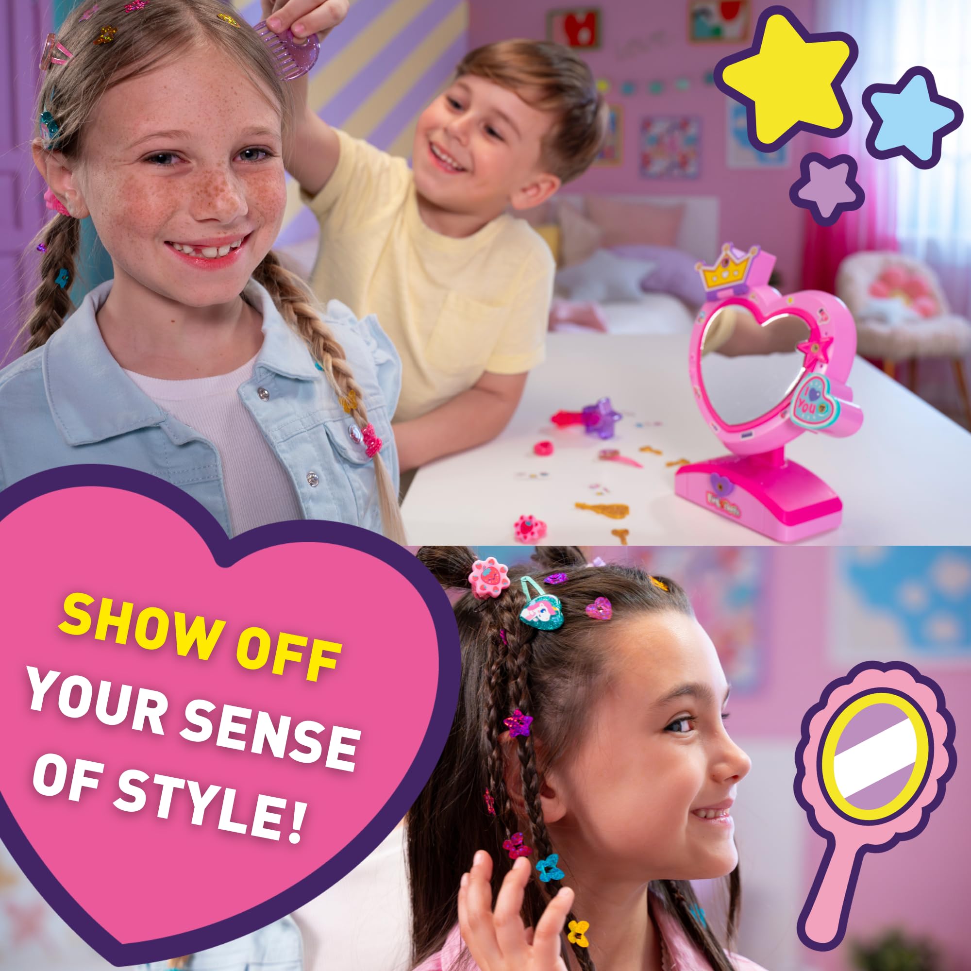 Funlockets Secret Mirror with Hair Shimmers - Tangle-Free Glitter Hair Styling Kit for Kids 8