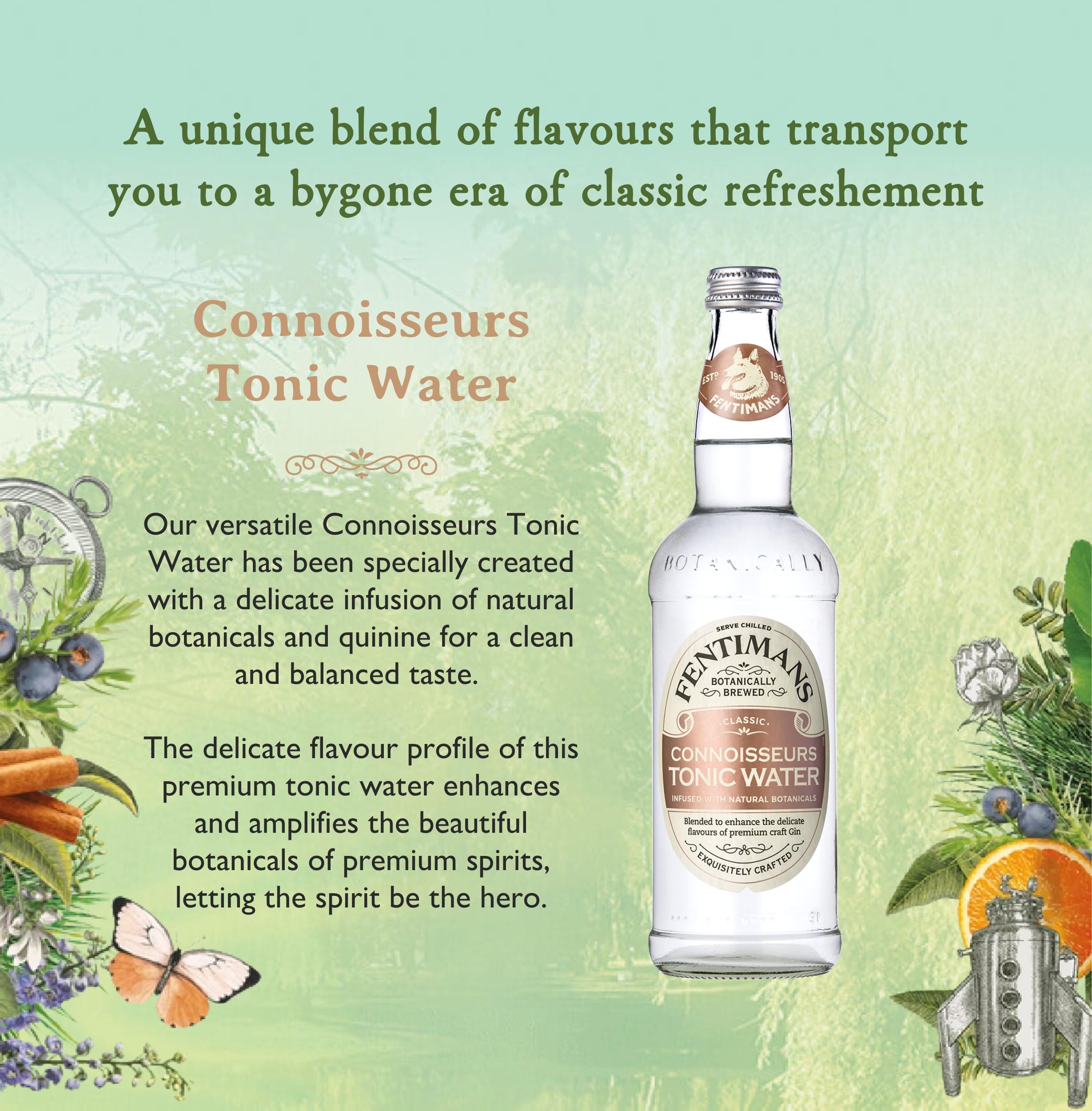 Fentimans Connoisseurs Tonic Water - Botanically Brewed, Gluten Free | 200 ml (Pack of 4)