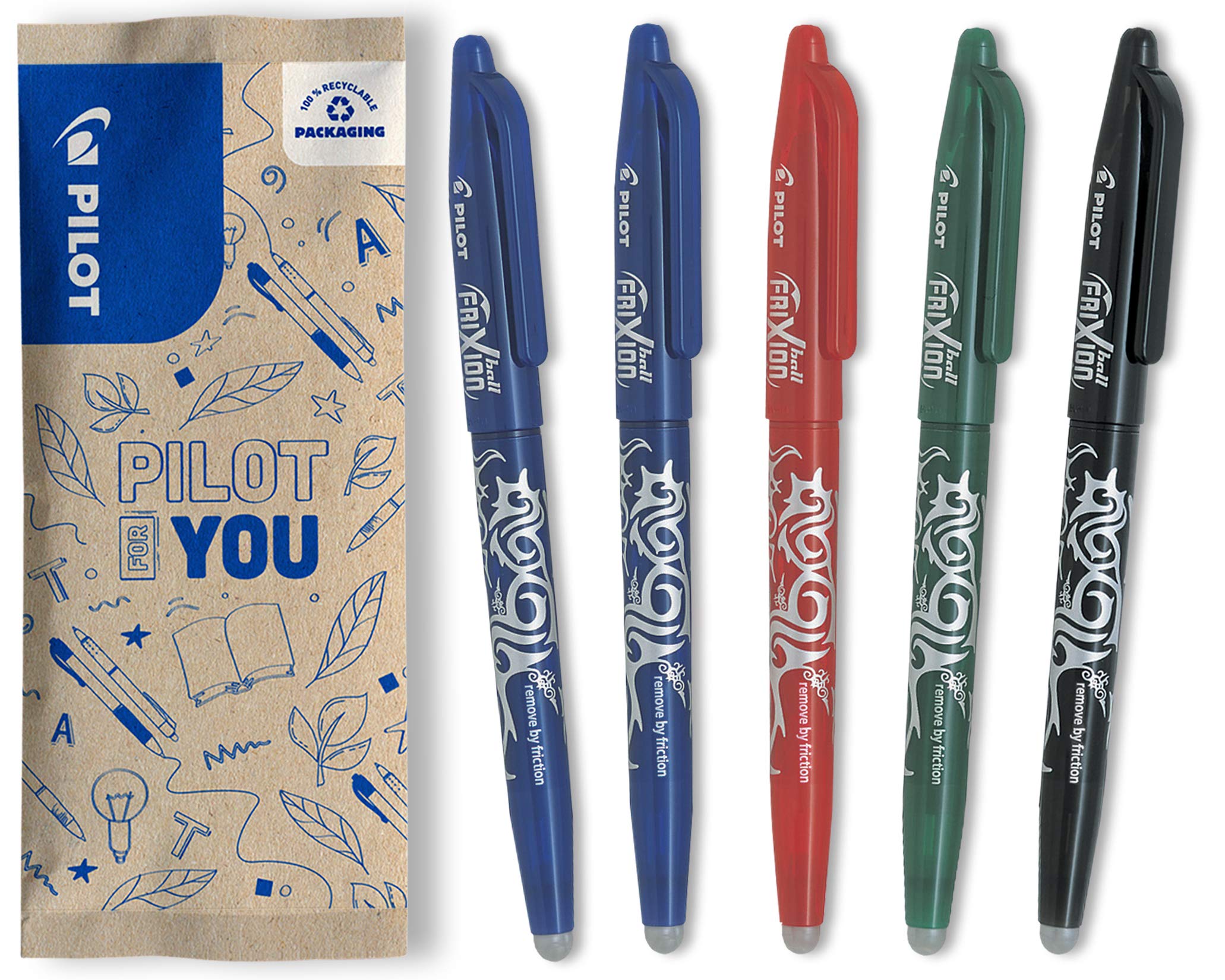 PILOT FriXion Ball Erasable Rollerball Pen - Medium 0.7mm Tip | Pack of 5 Assorted Colors 1