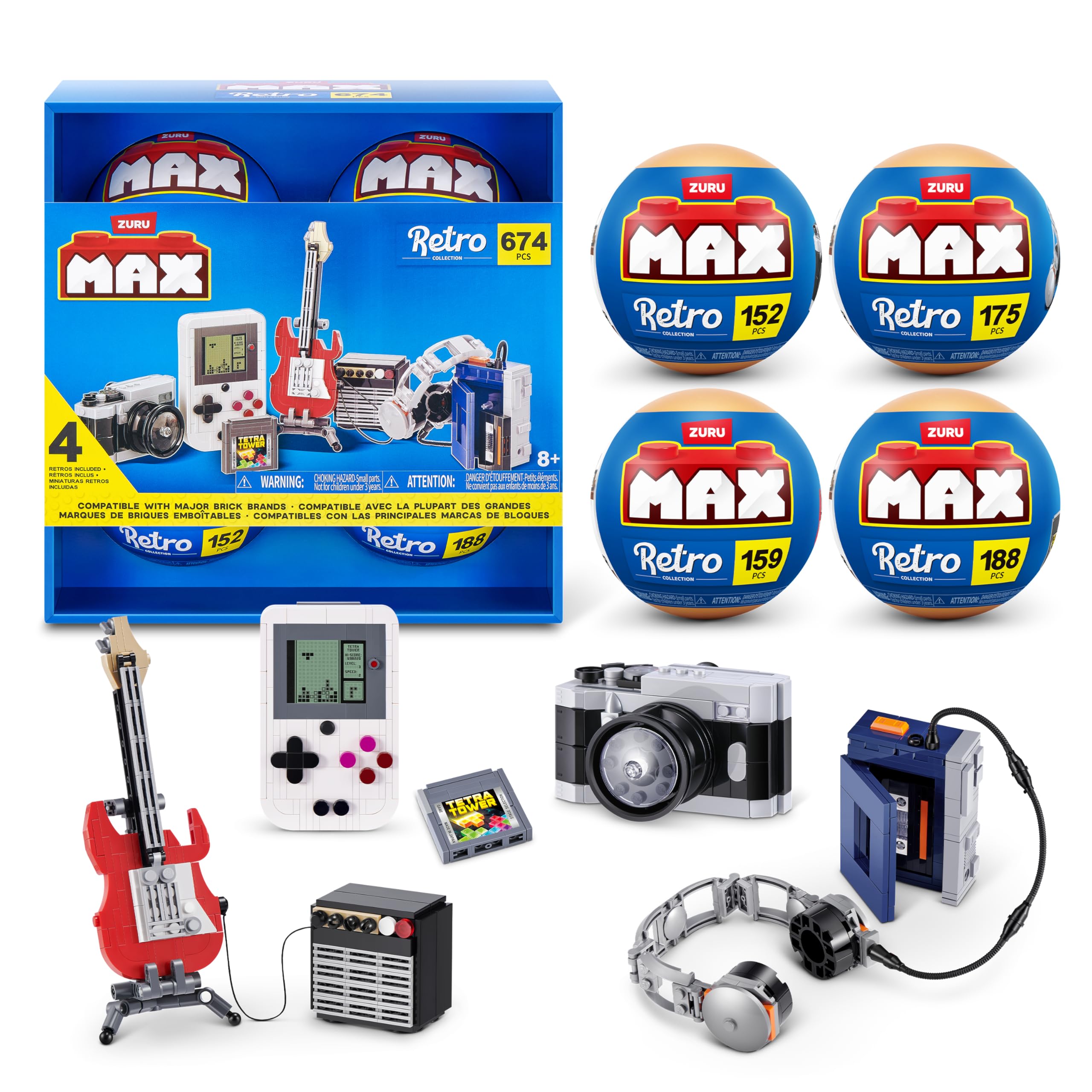 Max Build More Premium Retro Series 2 4 Pack Building Set | Compatible with Leading Brands | Up to 188 Pieces per Build 1