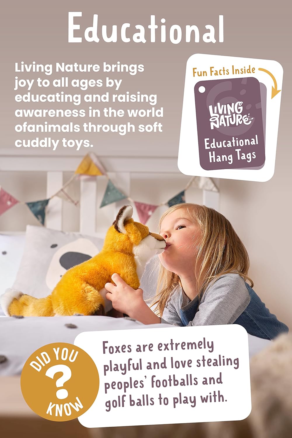 Living Nature Golden Retriever Plush Toy - Realistic Soft Cuddly Dog with Educational Fact Tag 3