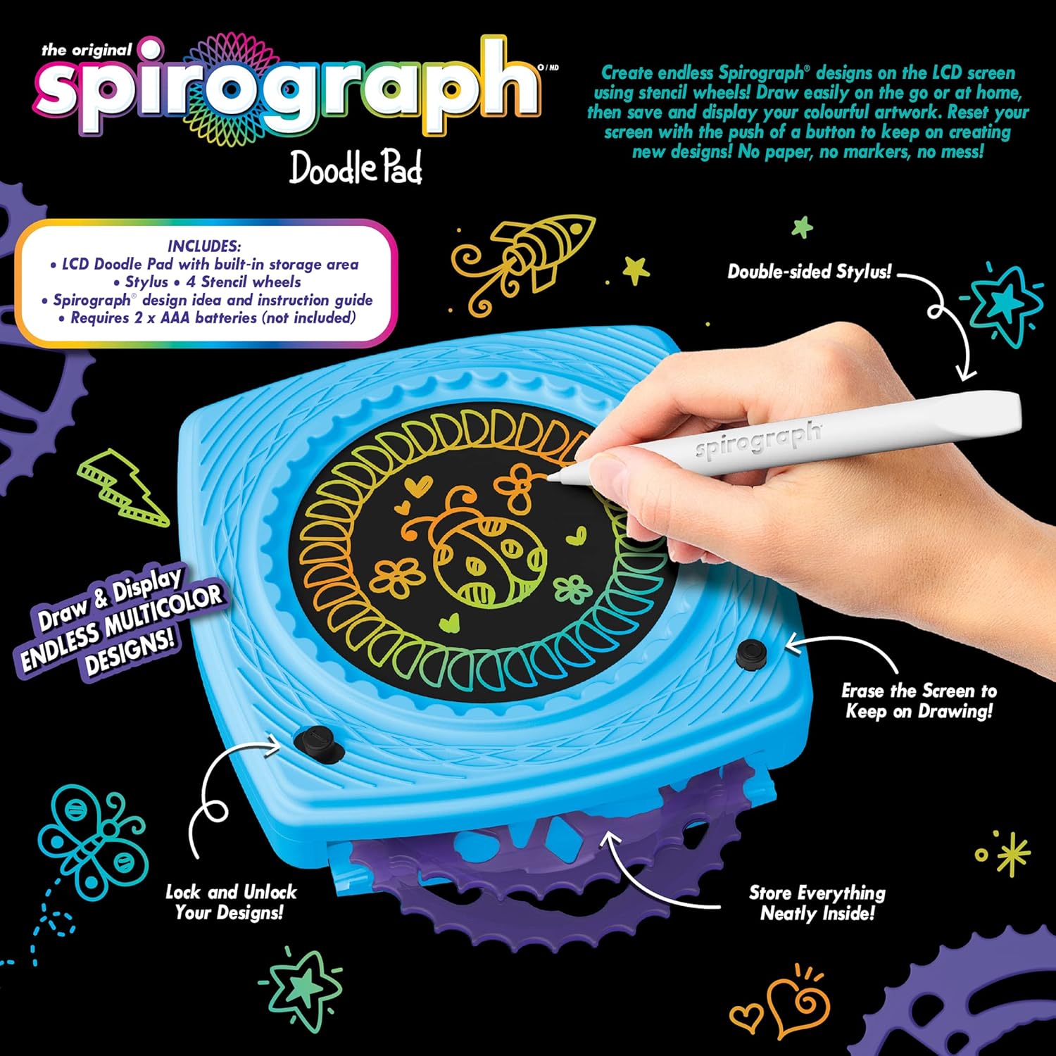 Spirograph Electronic Doodle Pad - Draw & Erase Multicolour Designs 4
