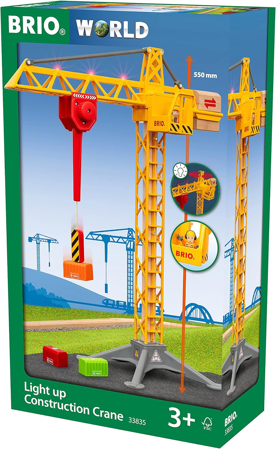 BRIO 33835 Light Up Construction Crane - 360-Degree Rotating Tower with Magnetic Hook & Lights 10