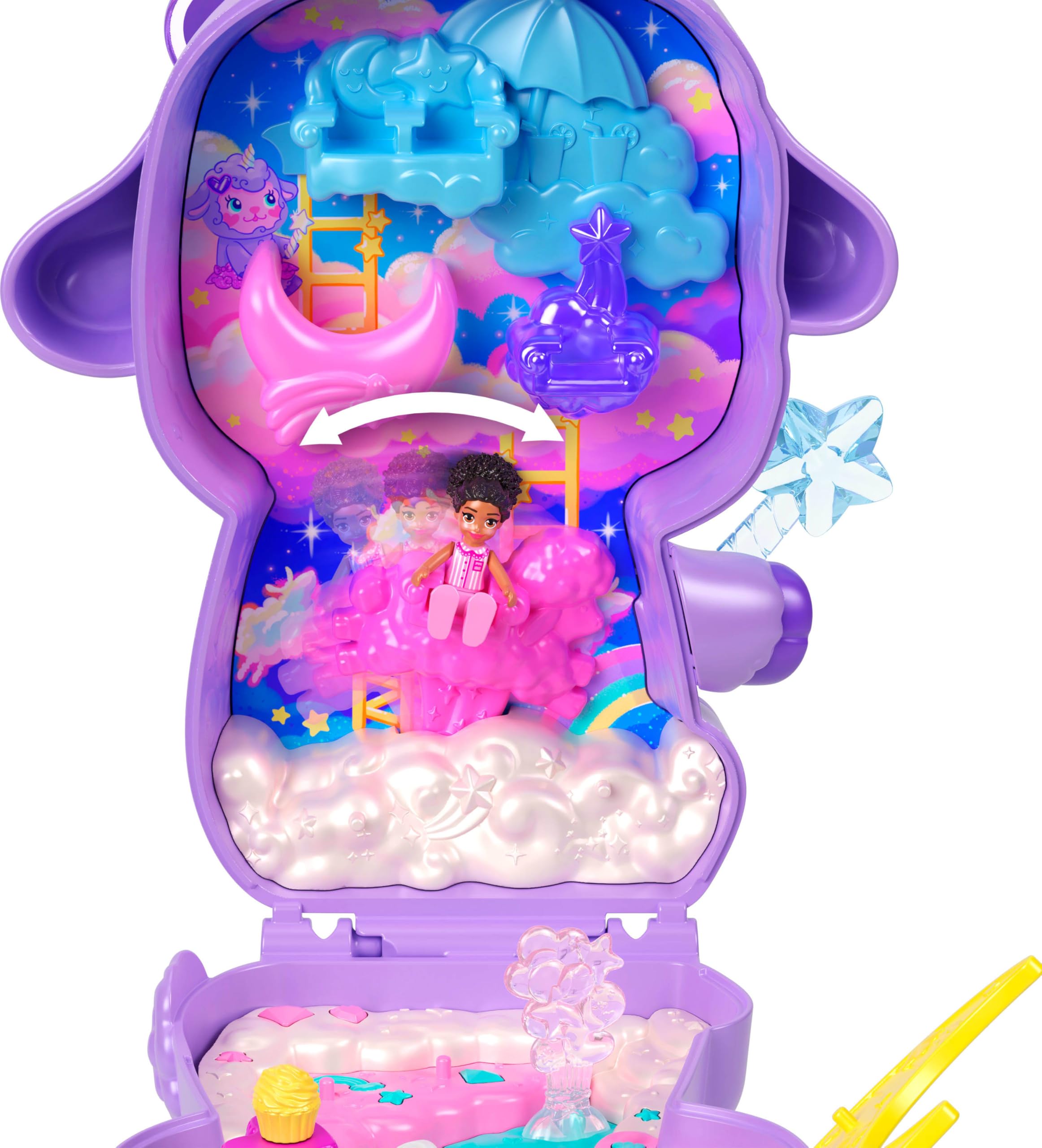 Polly Pocket Cozy Dreamland Lamb Compact Playset - Purple with Micro Doll & Unicorn Pet, Ages 4+ 5