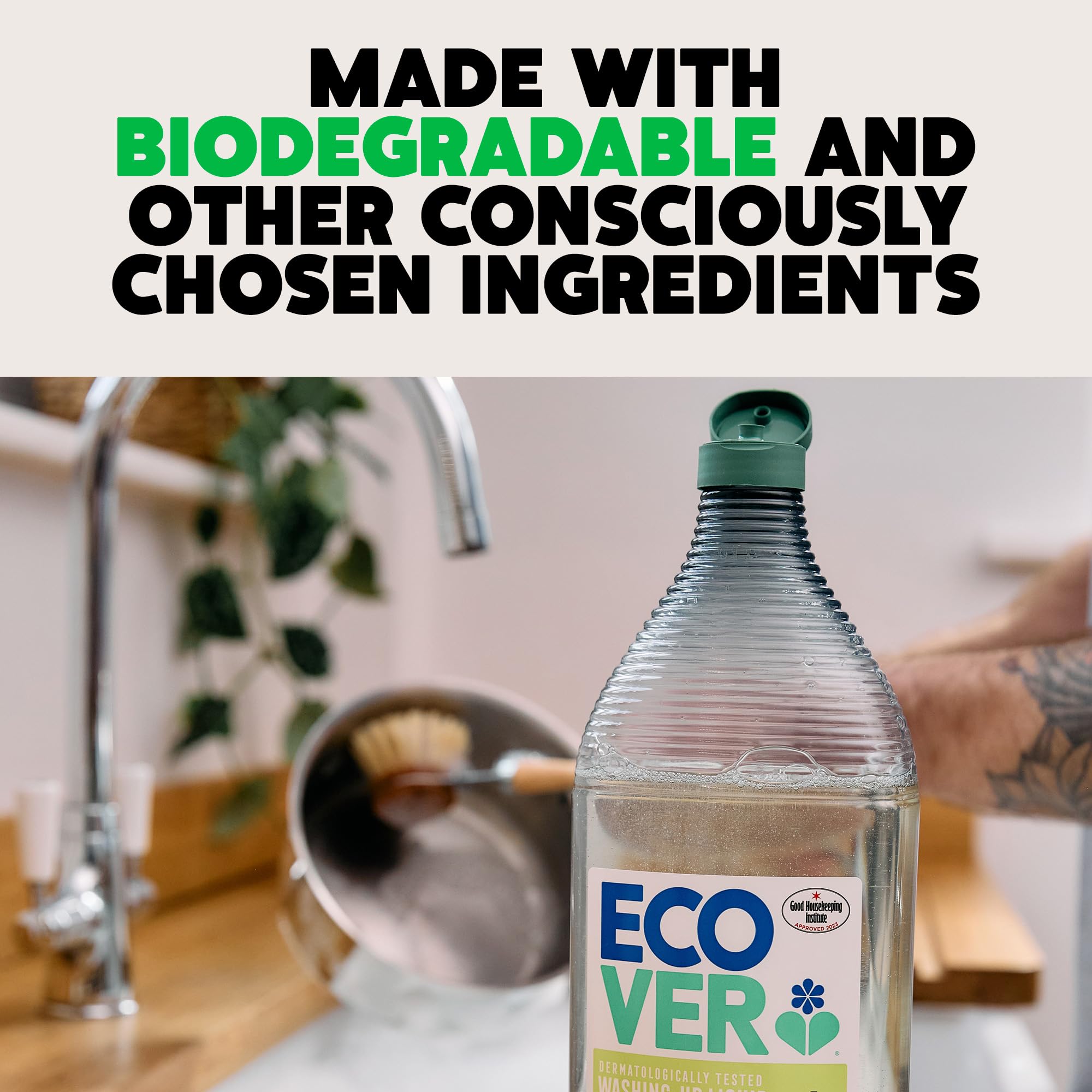 Ecover Washing-Up Liquid - Tough on Grease | Biodegradable Formula | 950 ml Camomile & Clementine
