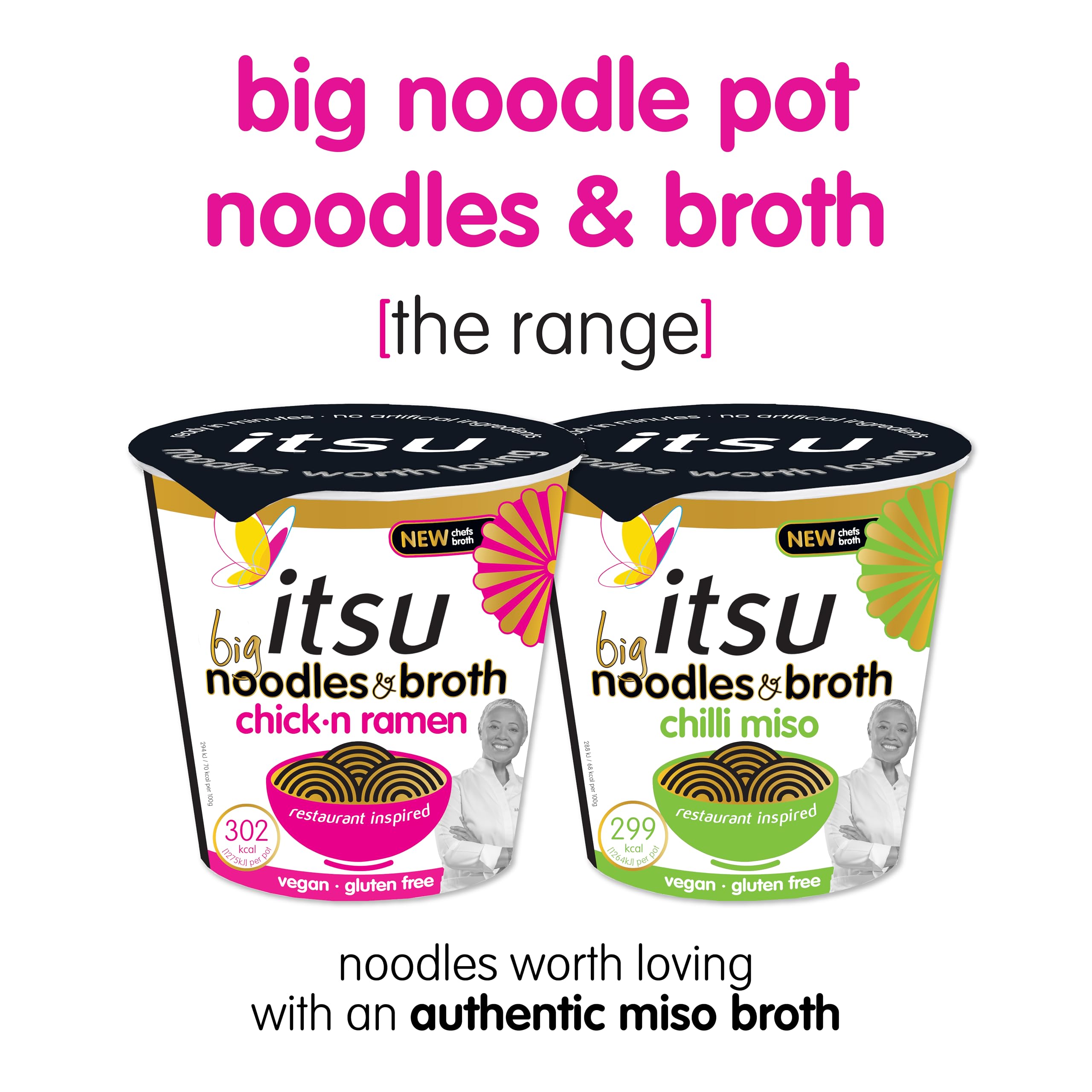 Itsu Big Chilli Miso Instant Noodles & Broth Pot 98g - Pack of 4 | Gluten Free Vegan Rice Noodles 4