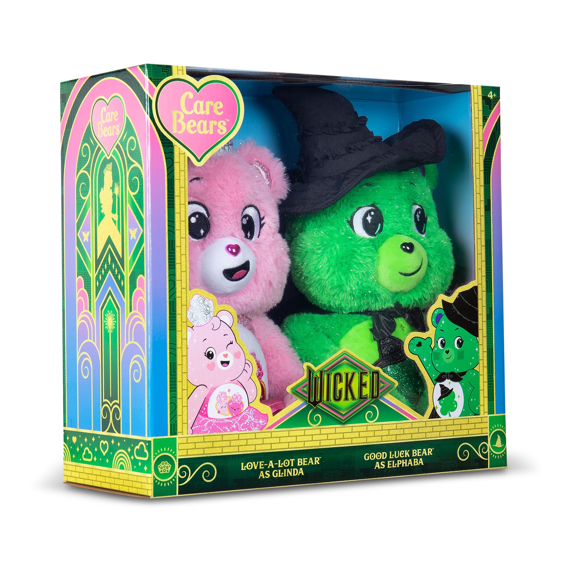 Care Bears x Wicked 2-Pack Plush – Good Luck Bear as Elphaba & Love-A-Lot Bear as Glinda