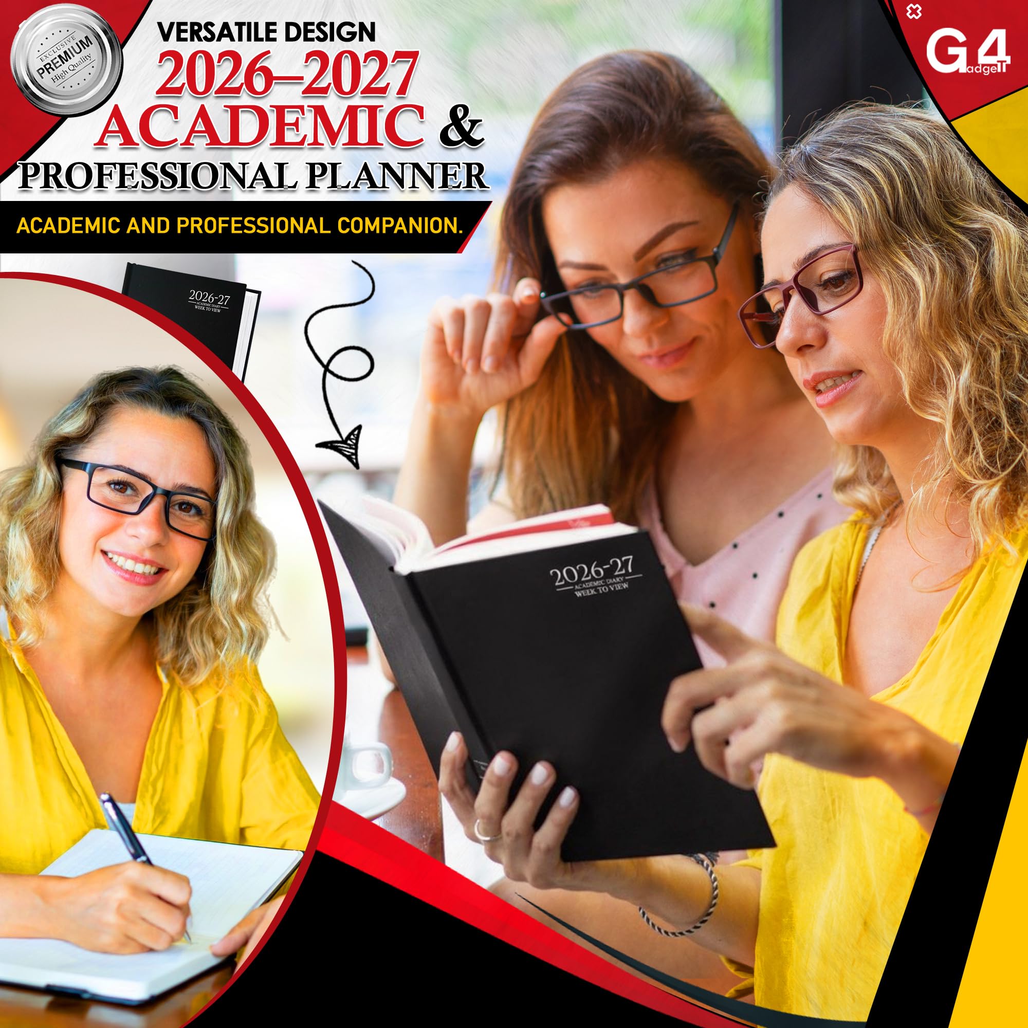 G4GADGET 2026-2027 Academic Diary - A4 Week To View Black Hardback 4