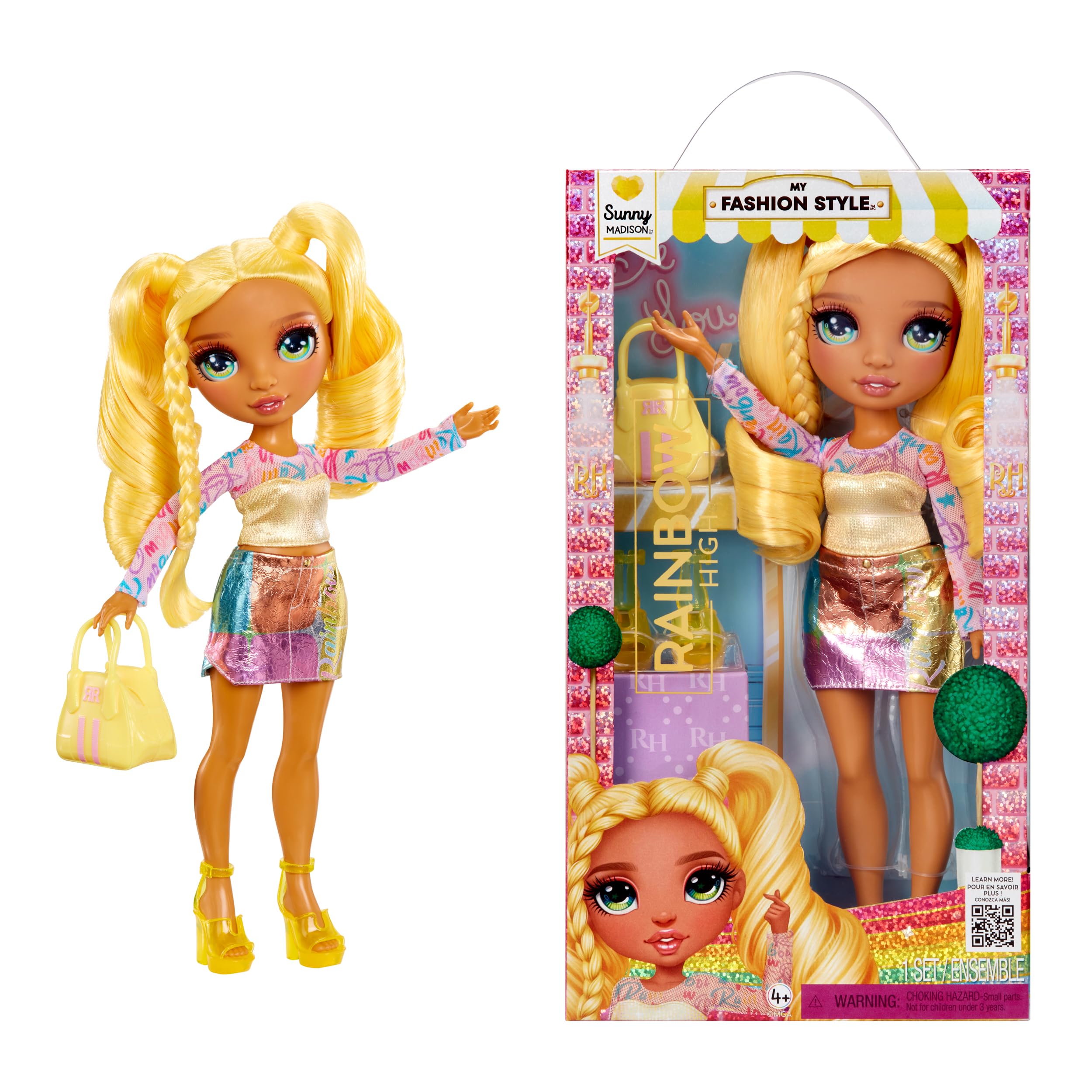 Rainbow High Sunny Fashion Doll - 28cm Posable Doll with Yellow Statement Outfit, Handbag & Shoes