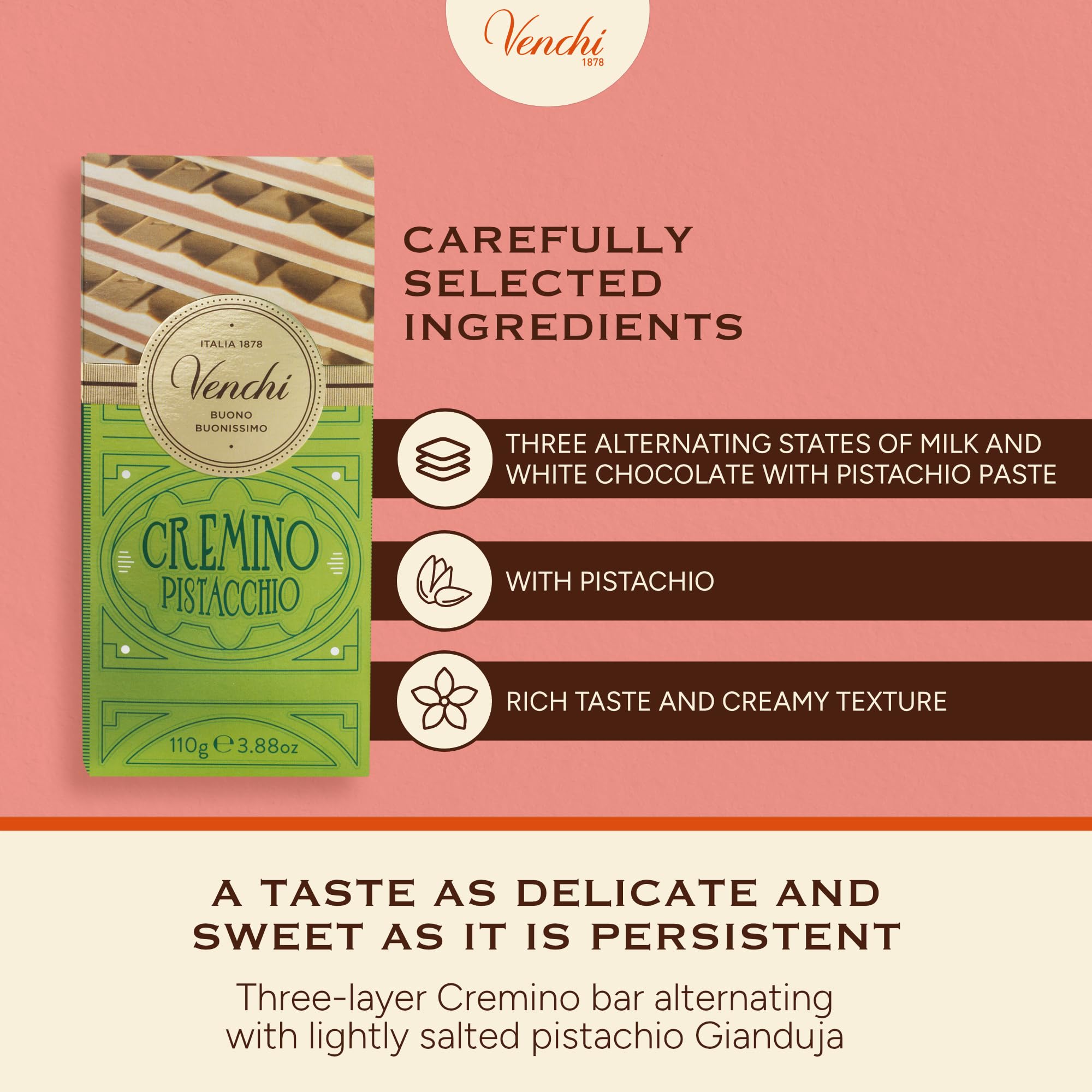 Venchi Cremino Bar Pistachio, Milk and White Chocolate with Pistachio Paste 7