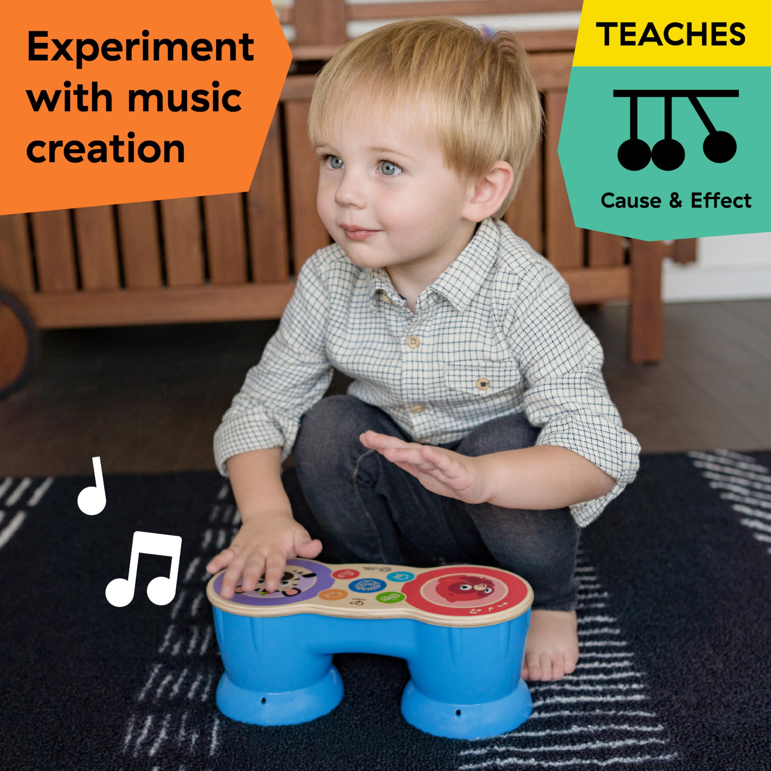 Baby Einstein Upbeat Tunes Magic Touch Drum - Wooden Musical Toy for Toddlers 6-36 Months 2