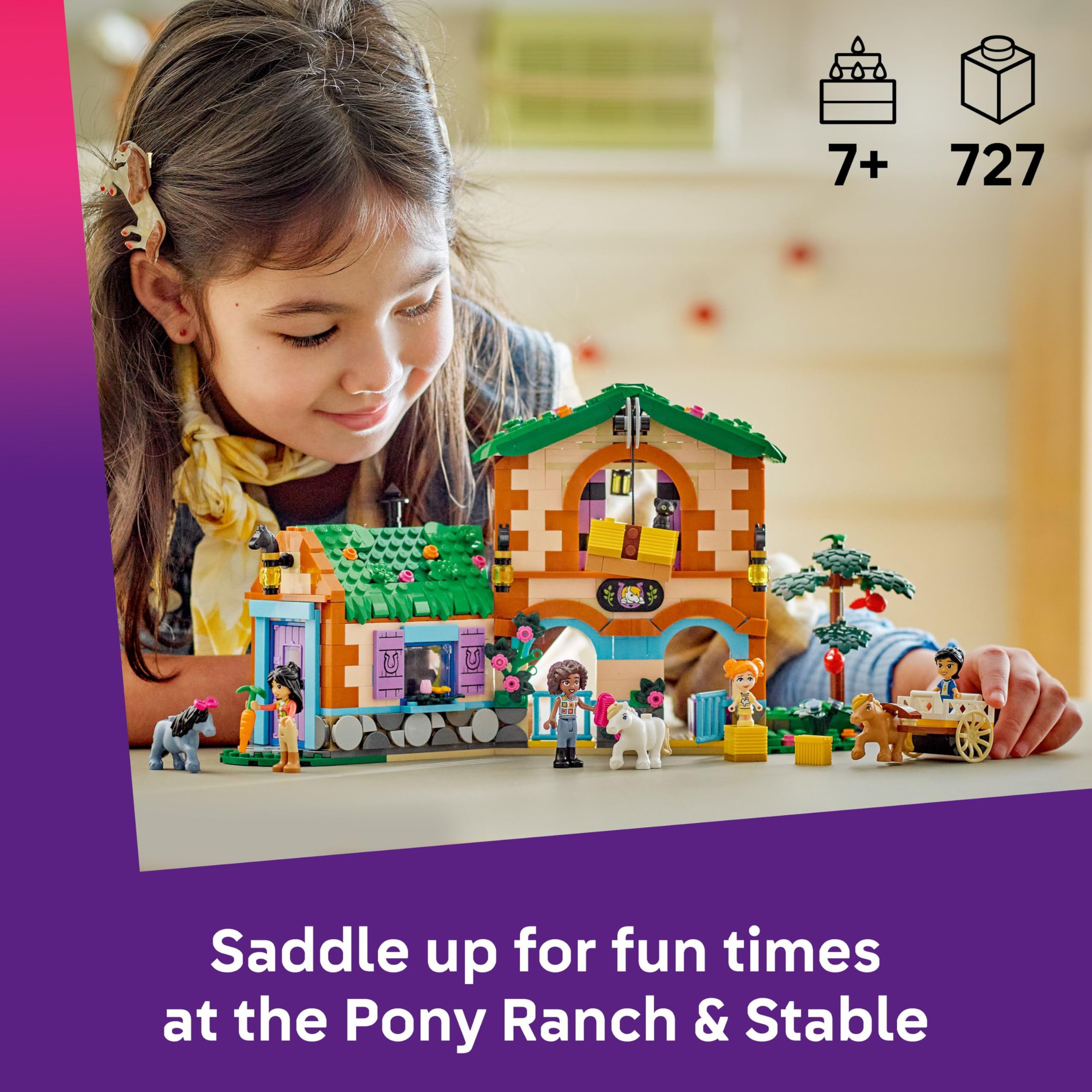 LEGO Friends Pony Ranch & Stable Toy - Building Set with 4 Mini Dolls, 3 Ponies, Cat Figure & Cart for Kids 7+ 4