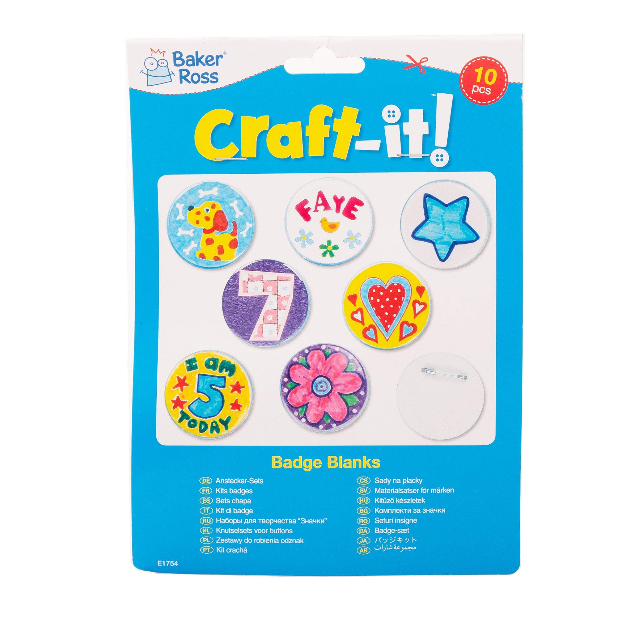 Baker Ross Design Your Own Badge Craft Kit (Pack of 10) - 5.5 cm White DIY Badges for Kids 9