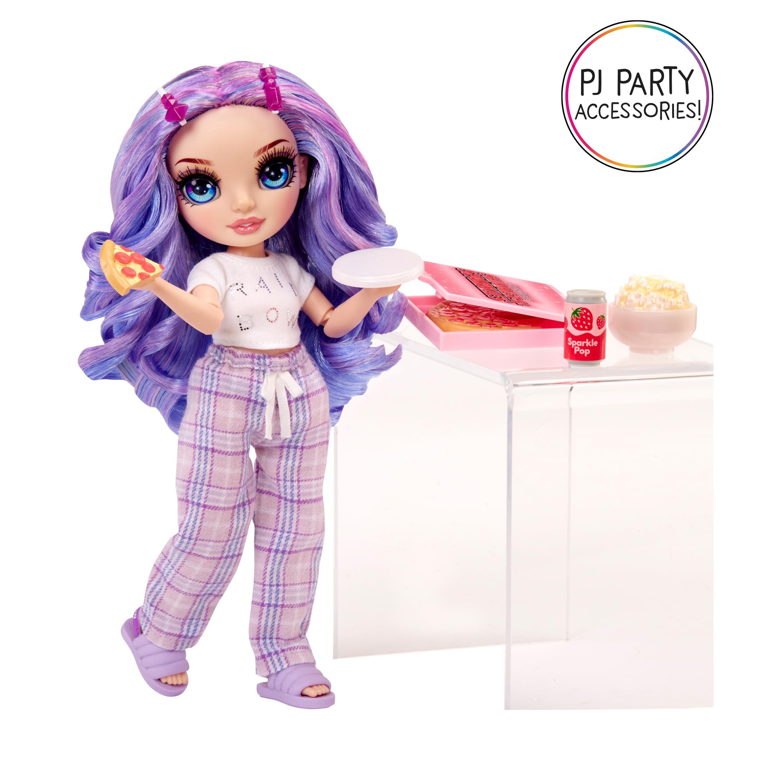 Rainbow High Junior High PJ Party - Violet (Purple) - 22 cm Posable Doll with Pyjamas, Slippers & Accessories - Ages 4-12 4