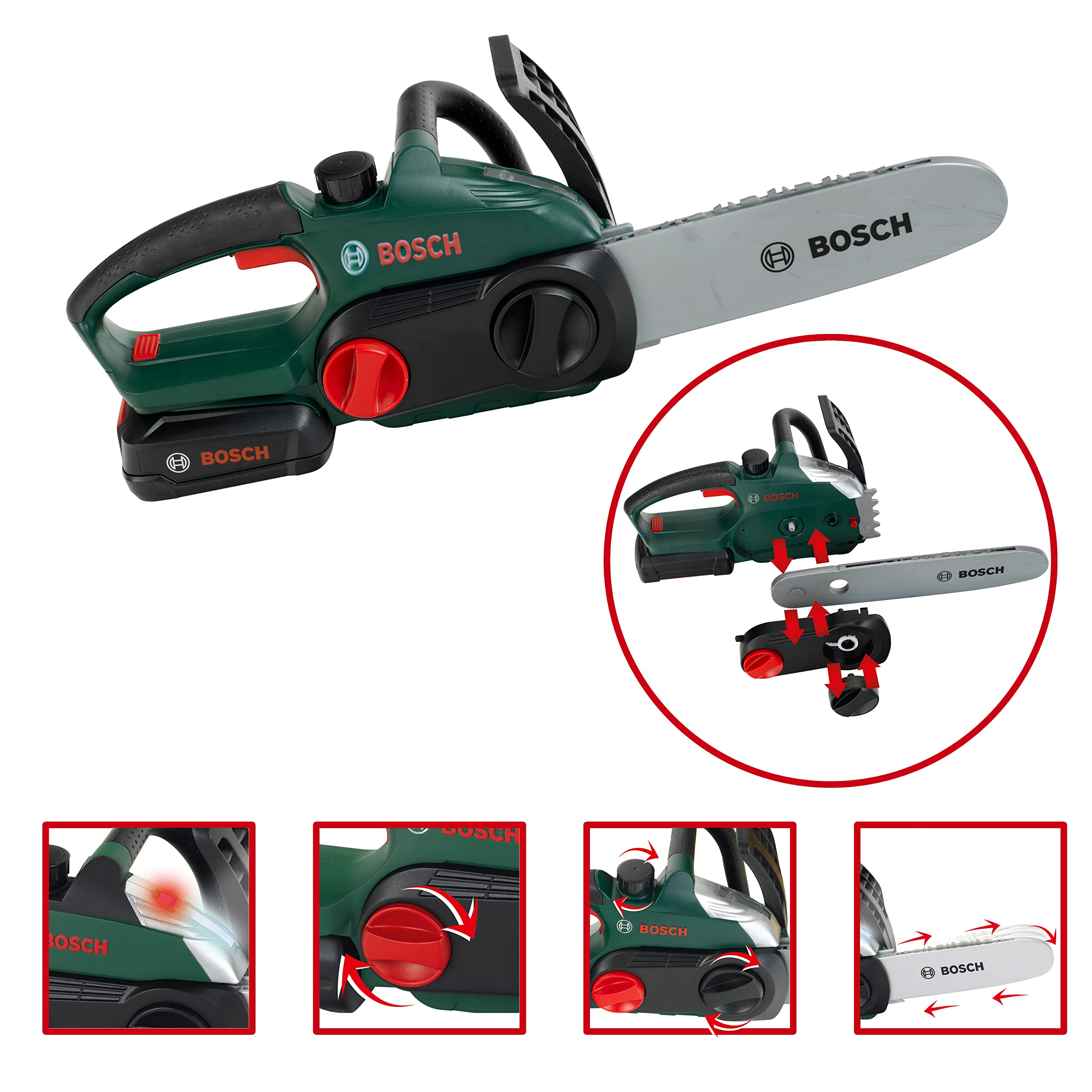 Theo Klein 8399 Bosch Toy Chainsaw - Battery-Powered with Light & Sound Effects for Kids 3+ 7