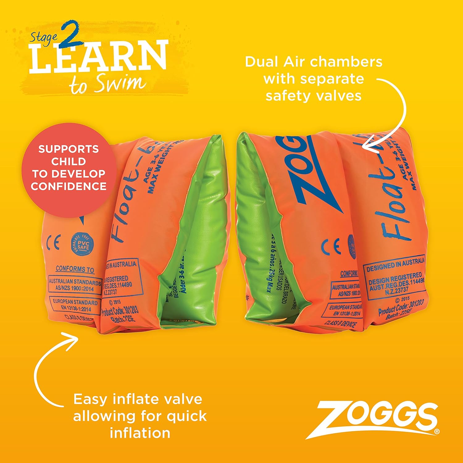 Zoggs Swimming Armbands for Kids - Orange Float Bands for Ages 0-12 Months