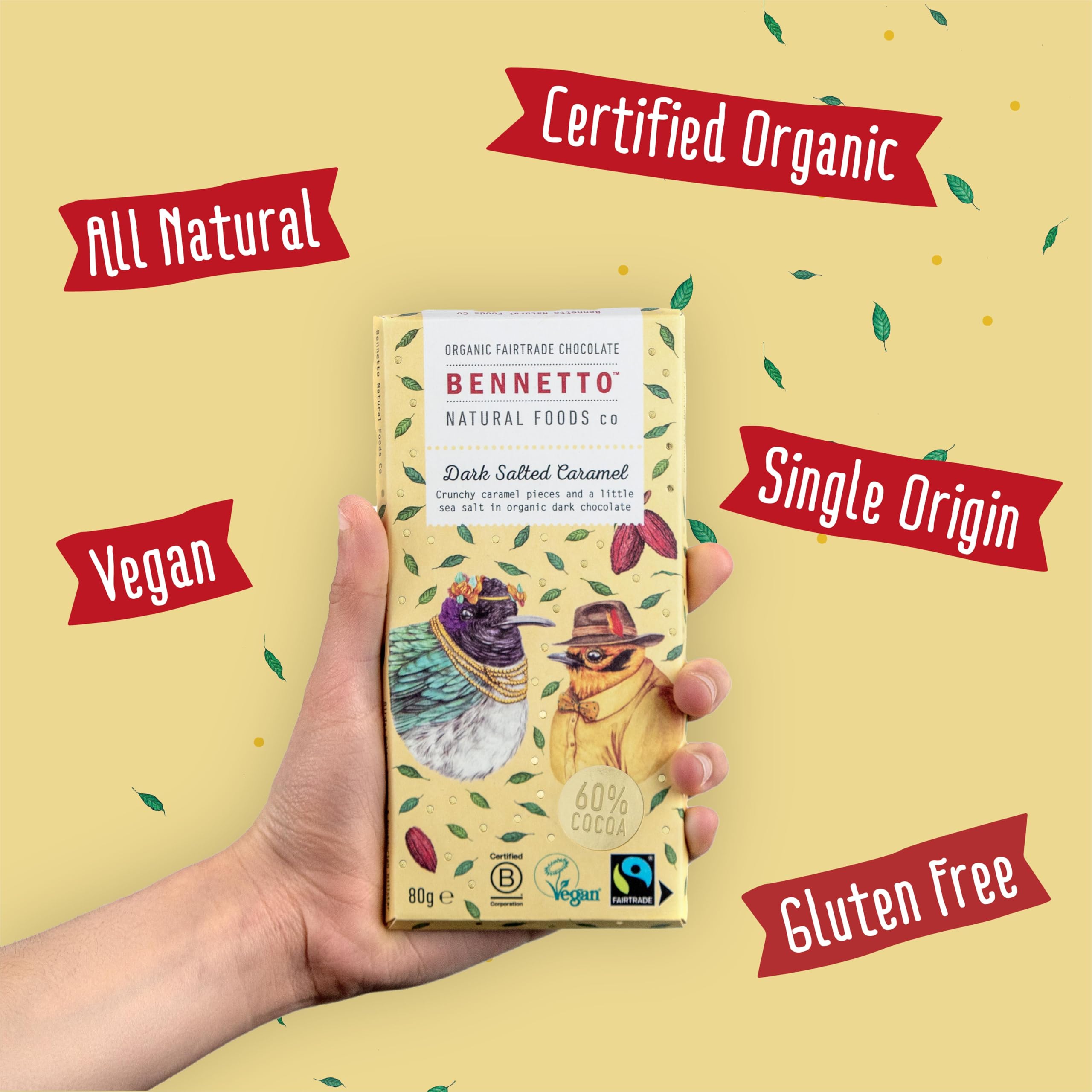 Bennetto Dark Salted Caramel Chocolate Bar - Organic, Fairtrade, Vegan, Gluten-Free 5