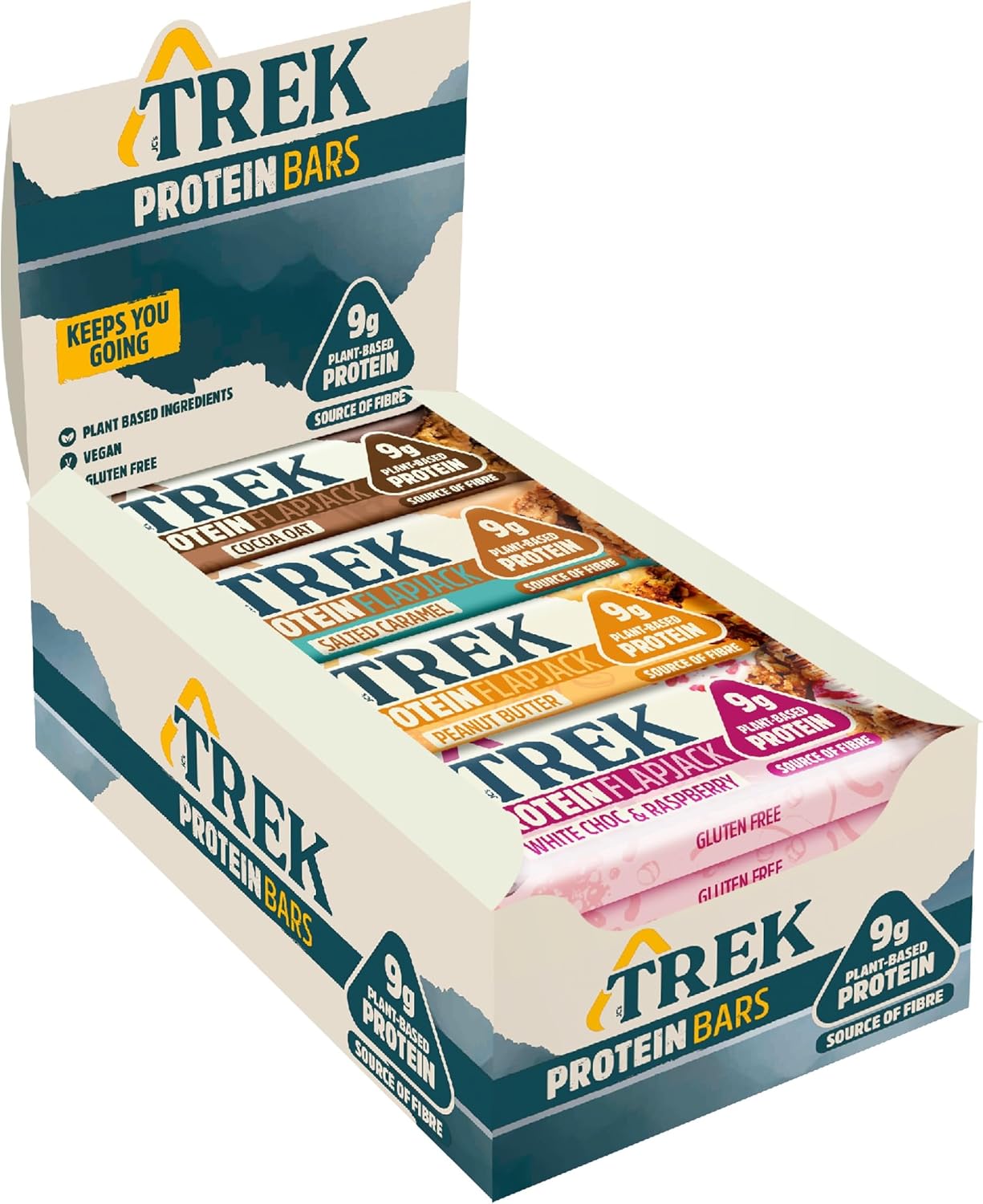 TREK High Protein Flapjack-Vielfaltspackung – Glutenfrei – Pflanzlich – Vegan – 800 g