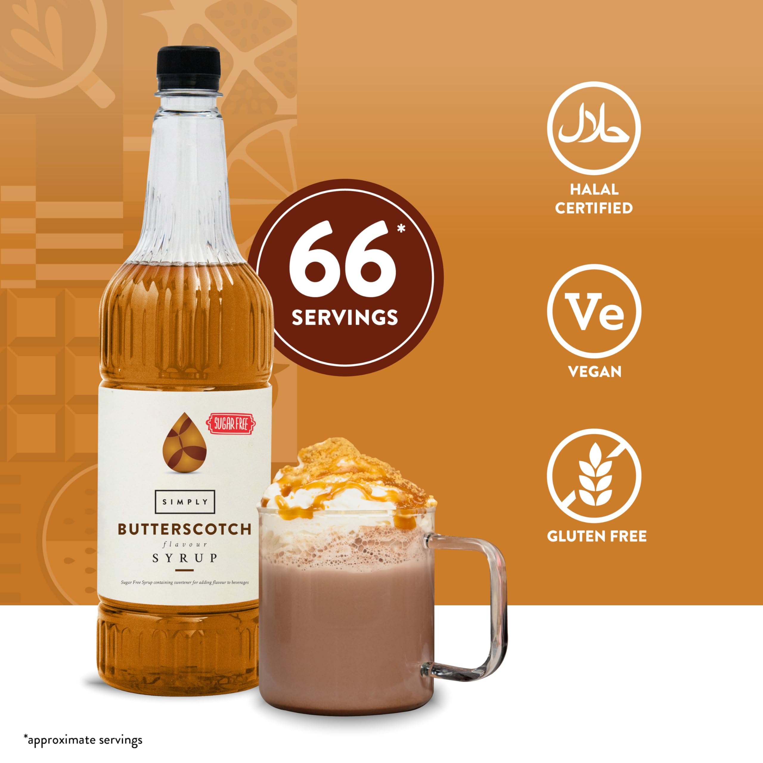 Simply Sugar Free Butterscotch Syrup - Low Calorie, Vegan, Nut Free | 1L