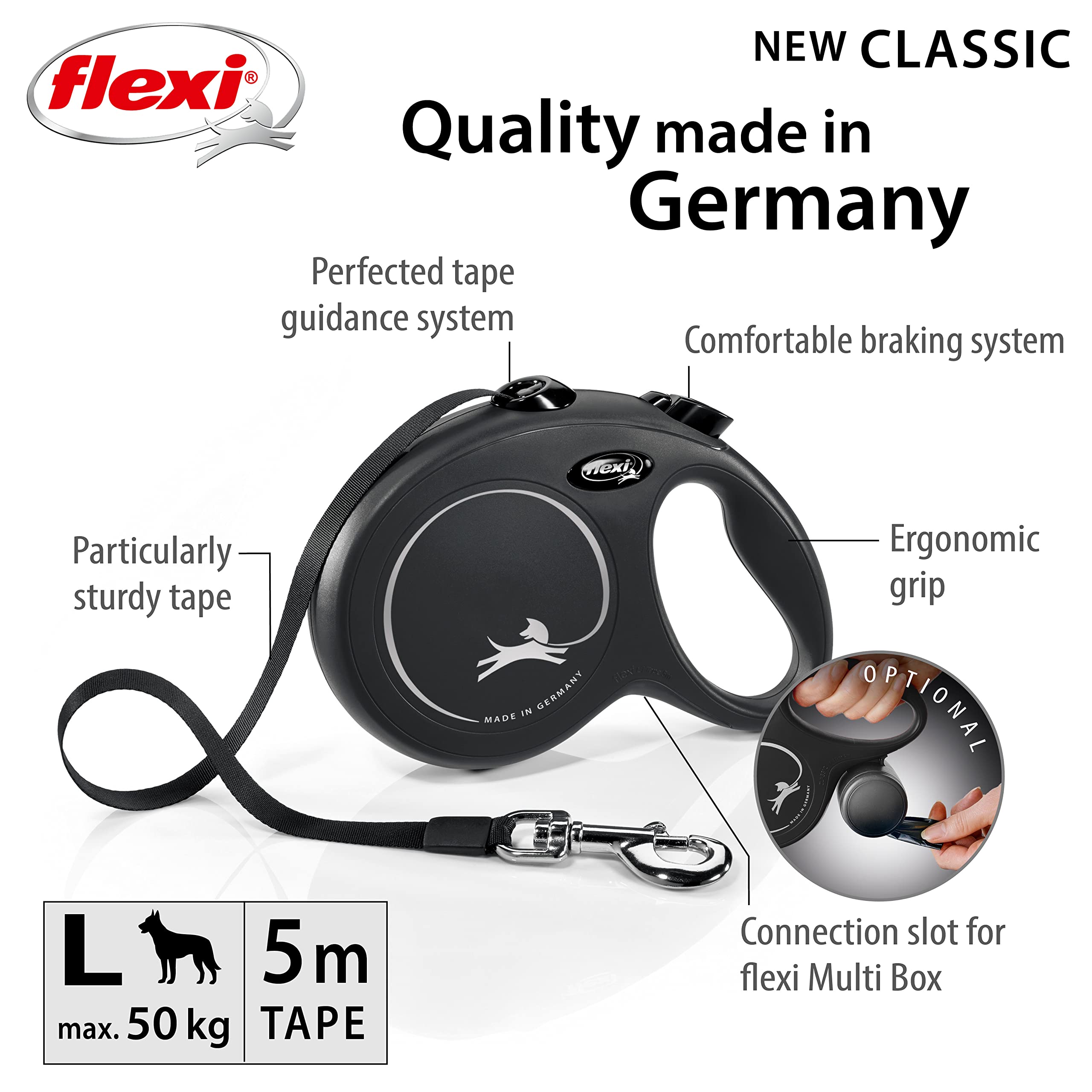 flexi New Classic Retractable Lead Tape Large 5m Black | For Dogs up to 50kg 3