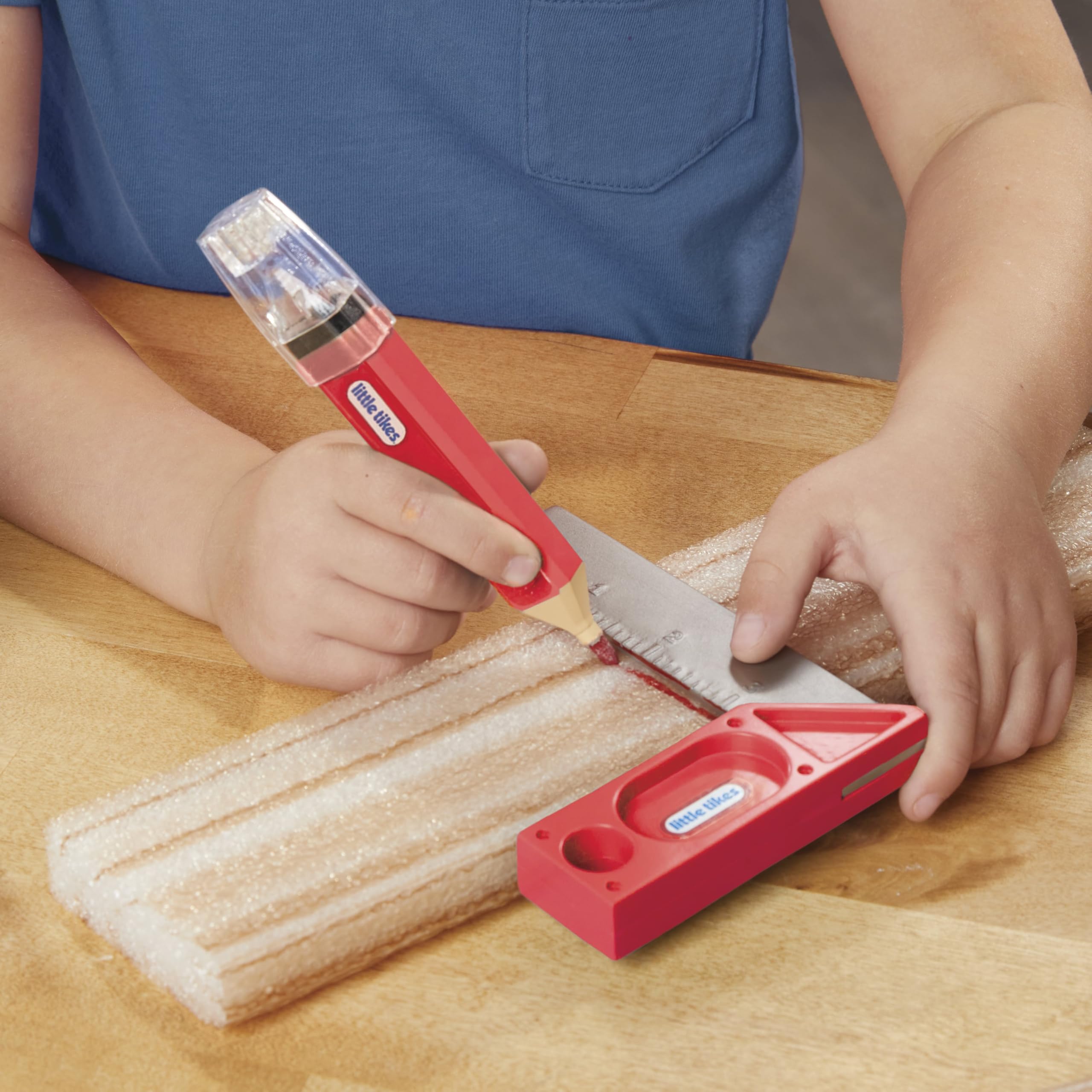 Little Tikes Creative Construction Measure & Cut Set - Pretend Play Building Kit with 5 Realistic Tools and Foam Wood