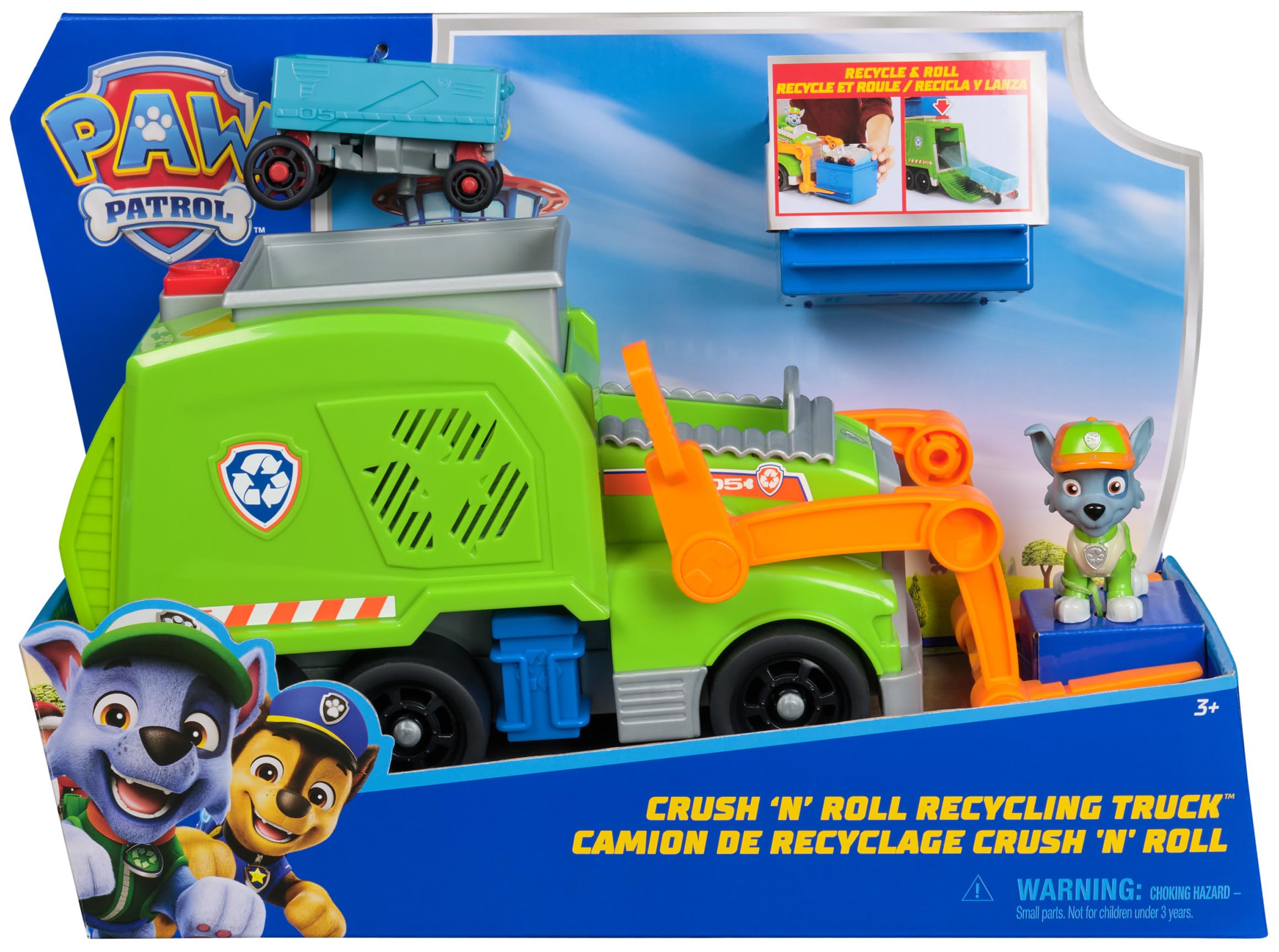 Paw Patrol Crush 'N' Roll Recycling Lorry with Rocky Action Figure & Mini Vehicle - Ages 3+ 5
