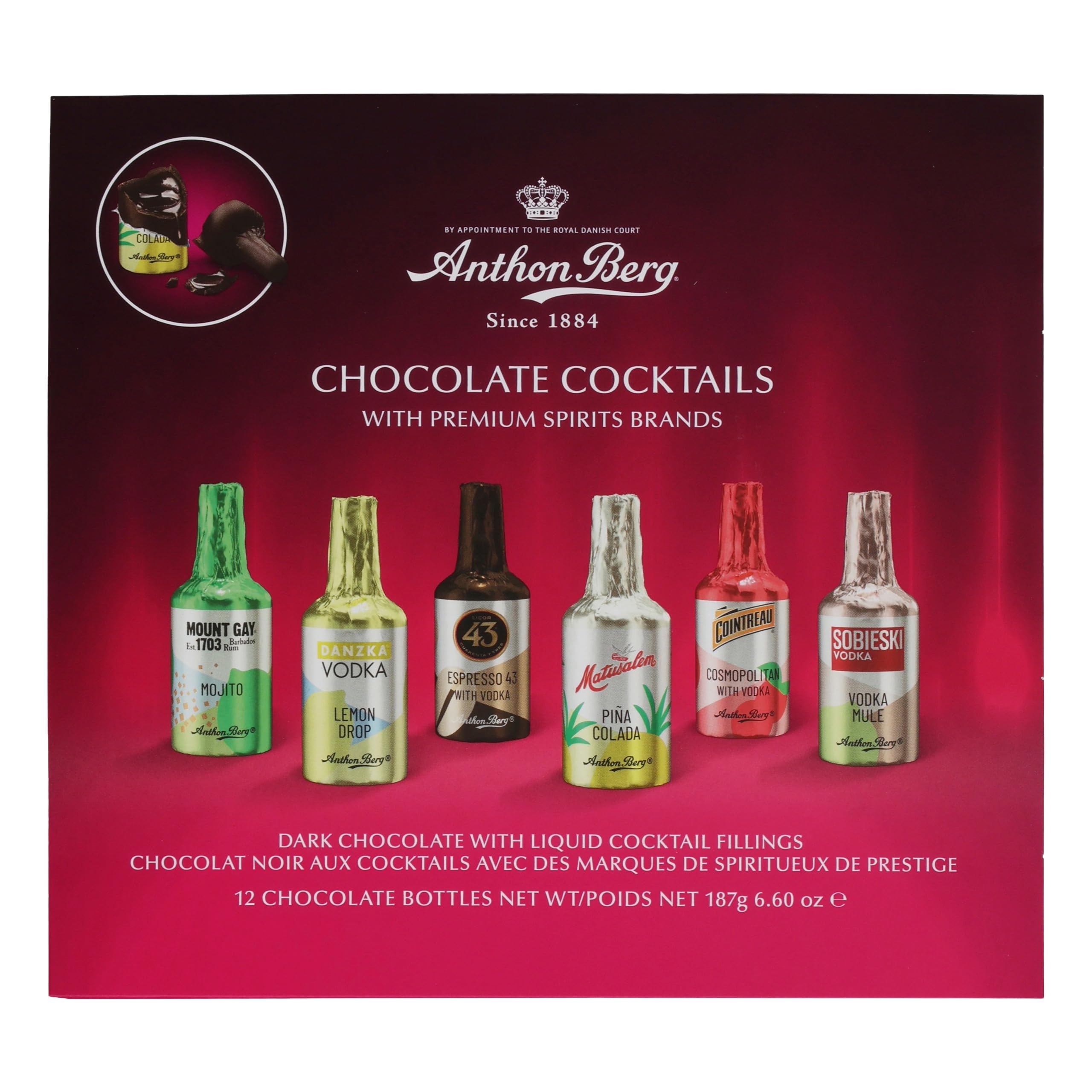 Anthon Berg 12 Dark Chocolate Cocktails with Famous Spirits Liqueurs 8
