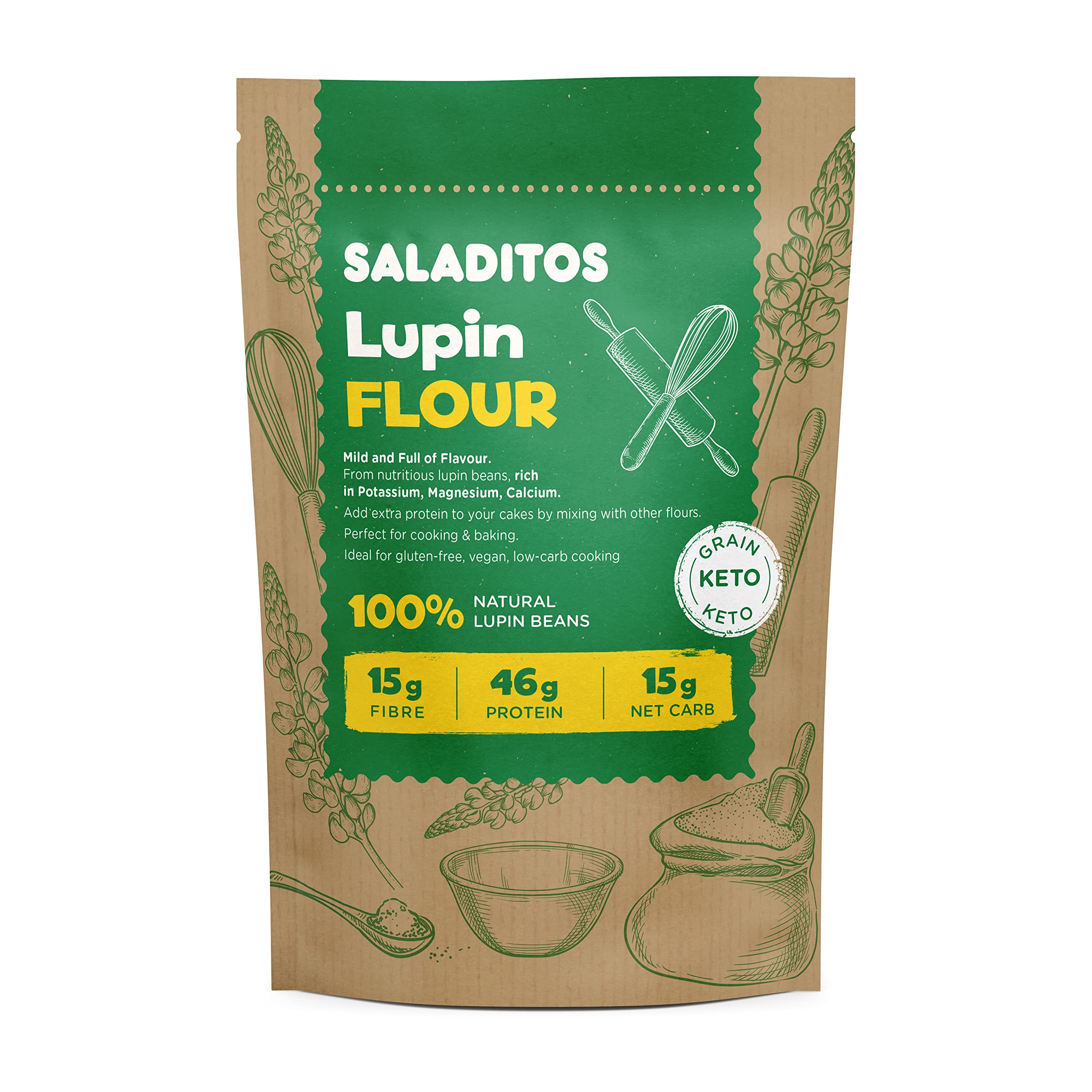 SALADITOS Lupin Flour - High Protein, Low Carb & Keto Friendly, Vegan Flour