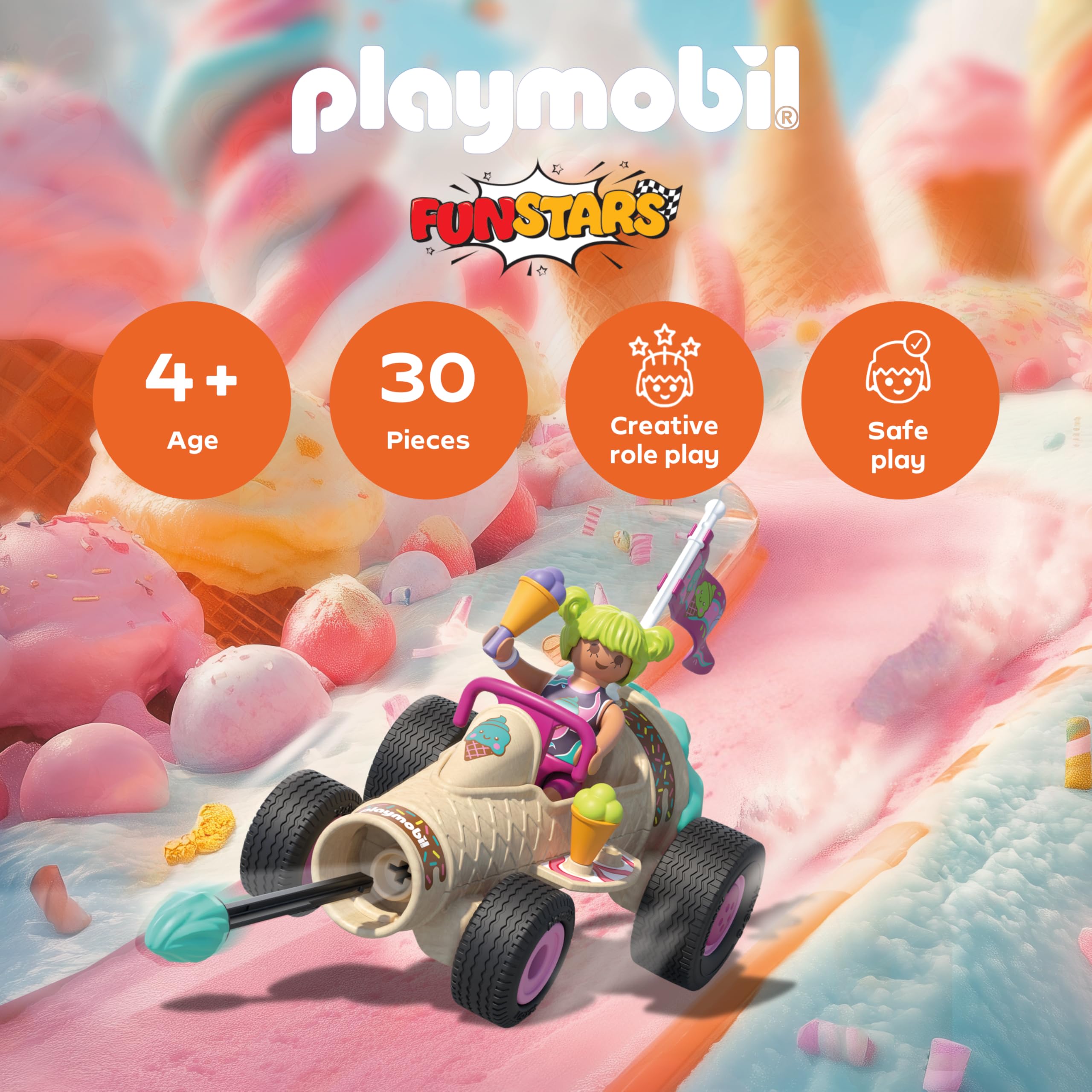 Playmobil Funstars Racing Ice Cream Cone Action Figure | Ages 4+ | Model 71718