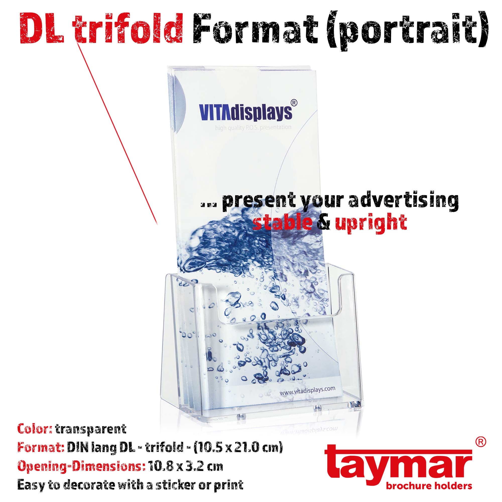 Taymar Flyer Stand - Transparent Polystyrene for DIN Lang (DL) Brochures | 1 Piece