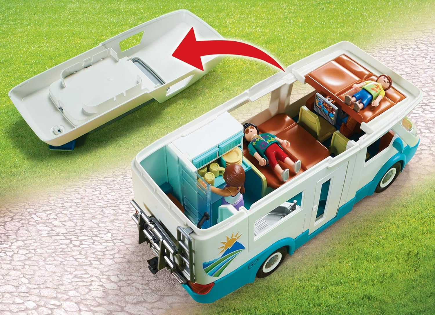 PLAYMOBIL Family Camper 70088 - Playset with Removable Roof & Convertible Sleeping Area for Ages 4+ 7