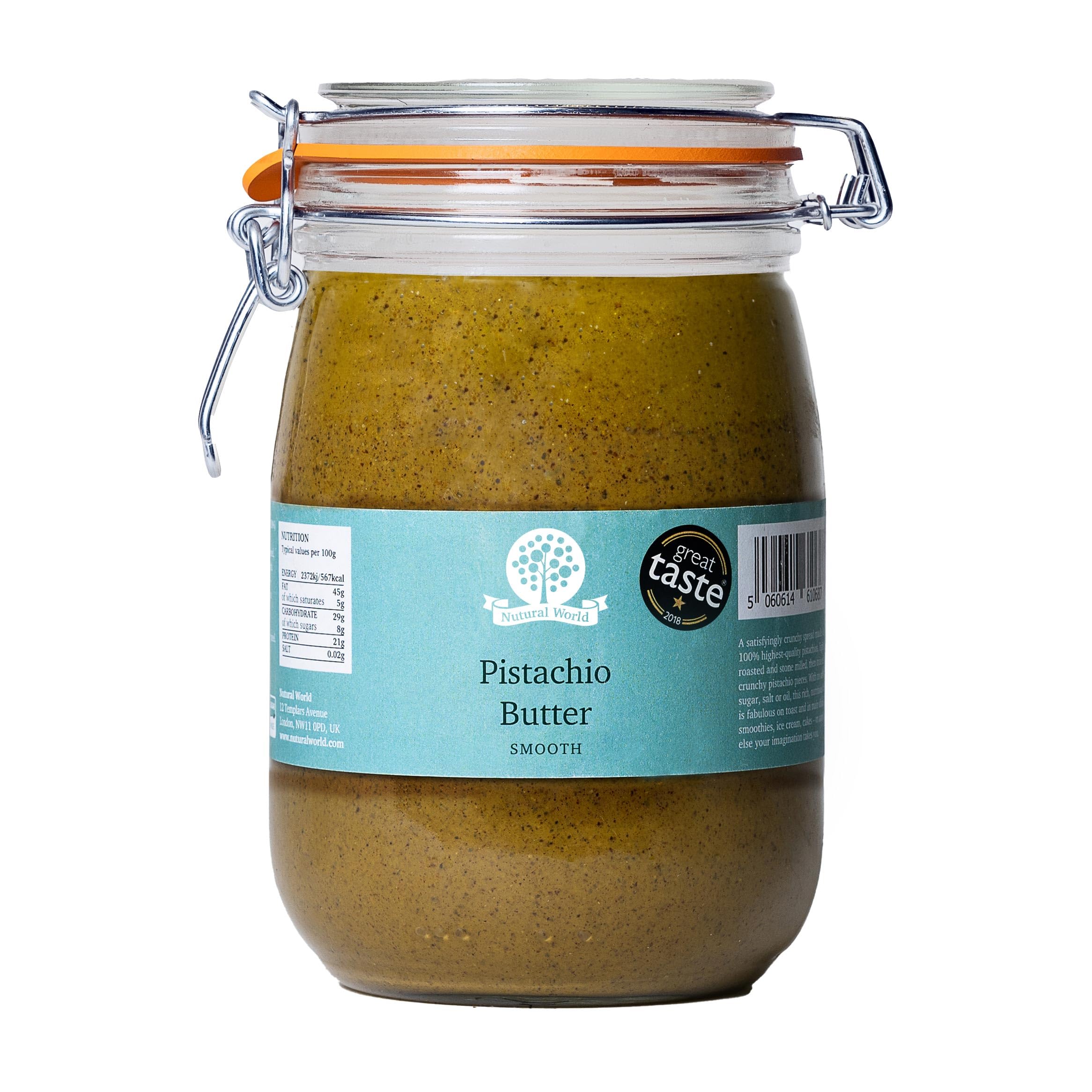 Nutural World - Smooth Pistachio Nut Butter (1kg) in Reusable Glass Jar