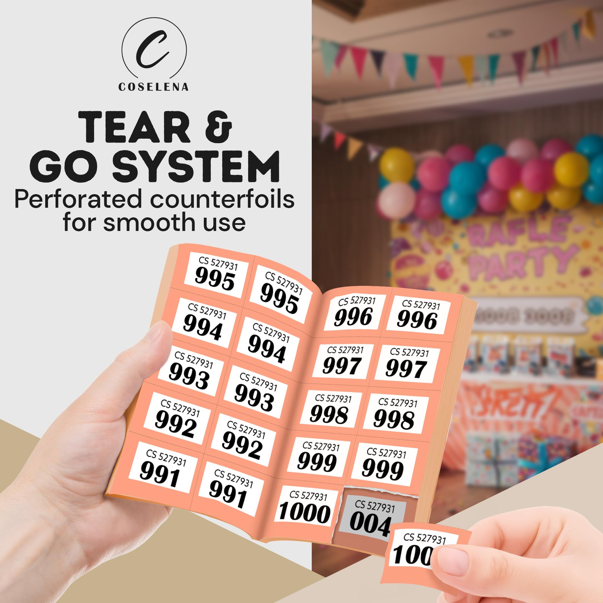 Coselena 5-Pack Numbered Cloakroom & Raffle Ticket Books – 1-1000, Assorted Colours 4