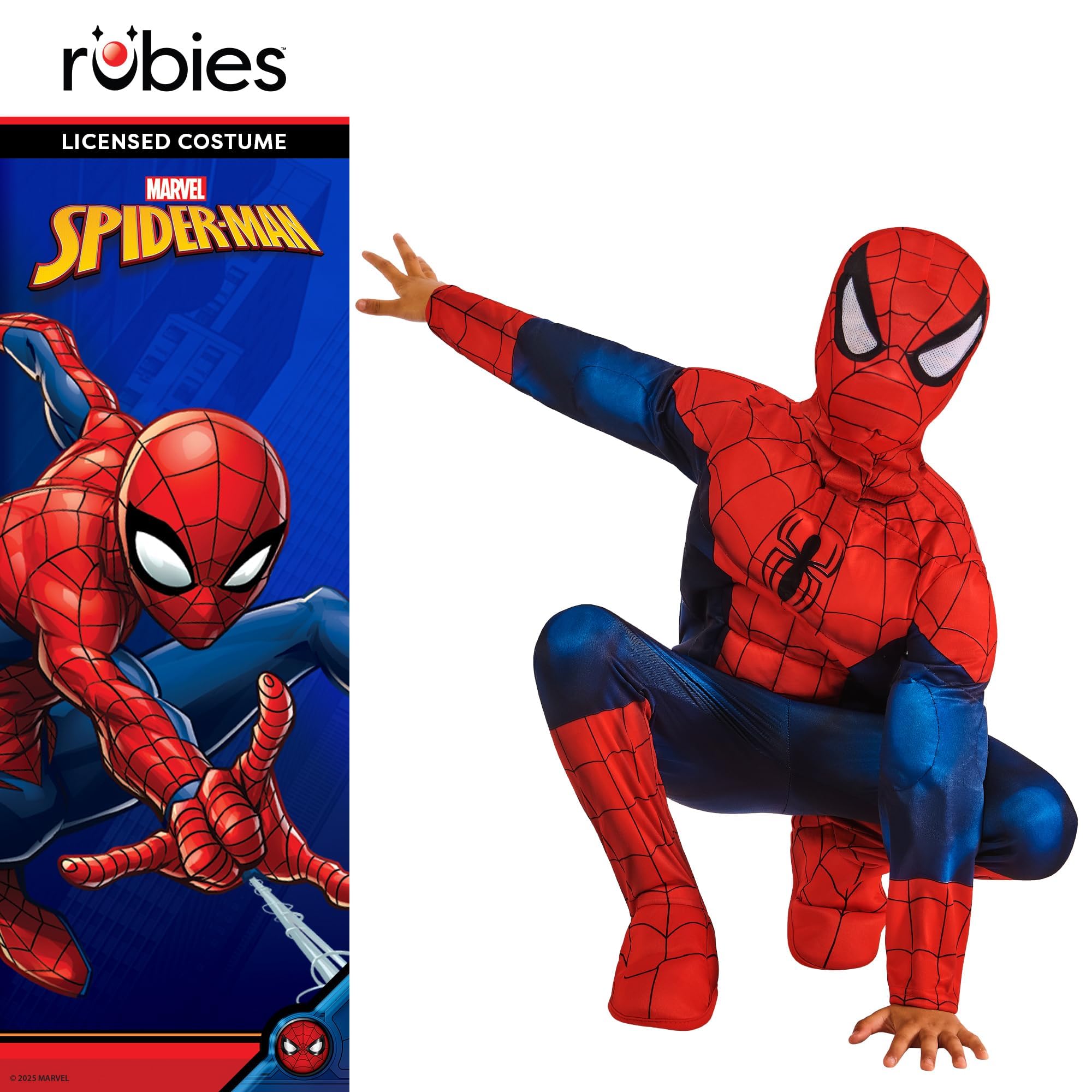 Rubies Official Marvel Spider-Man Deluxe Padded Muscles Child Costume | Size 3-4 Years 5