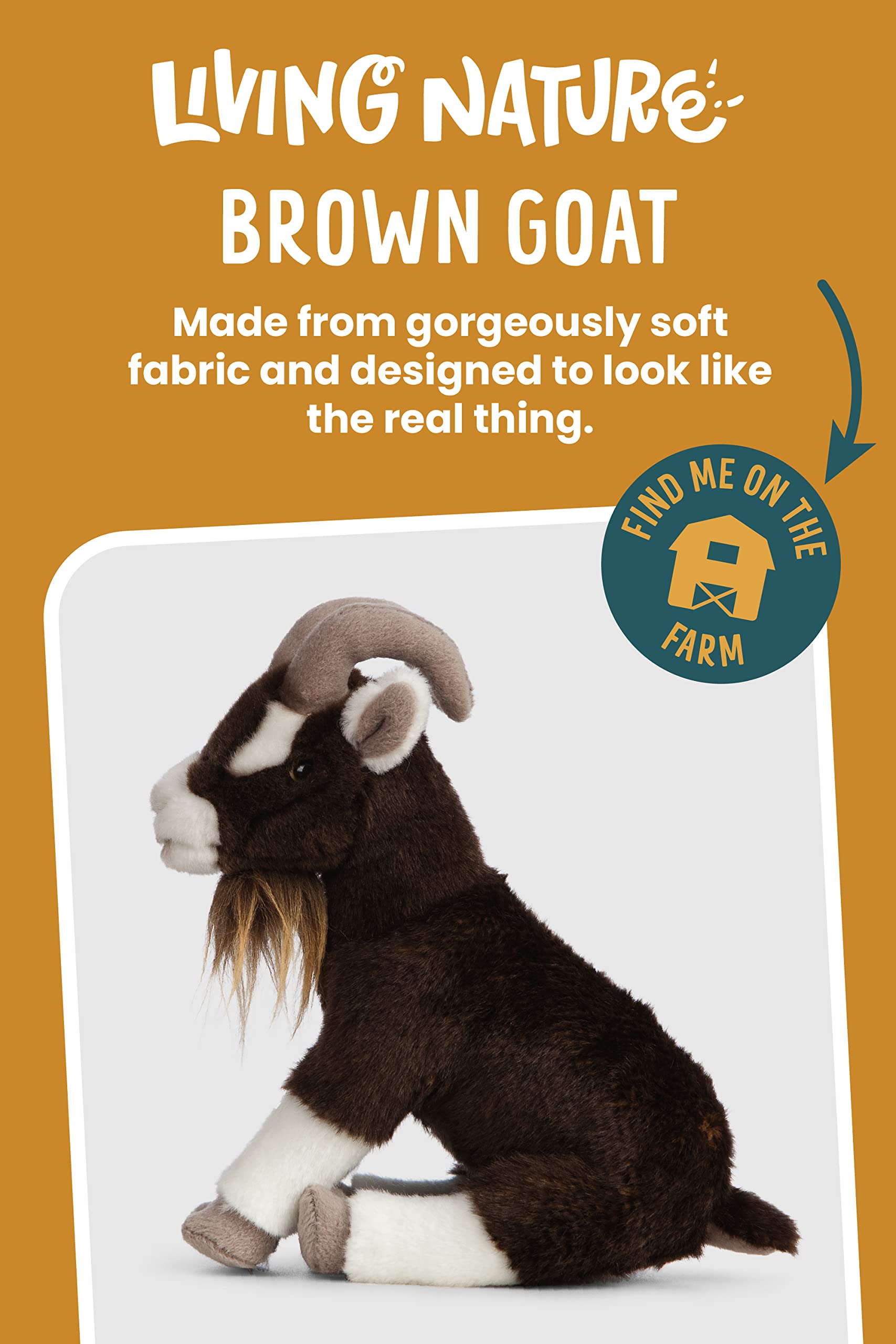 Living Nature Brown Billy Goat Realistic Farm Animal Soft Toy Plush | Eco Friendly | 0m+ 2