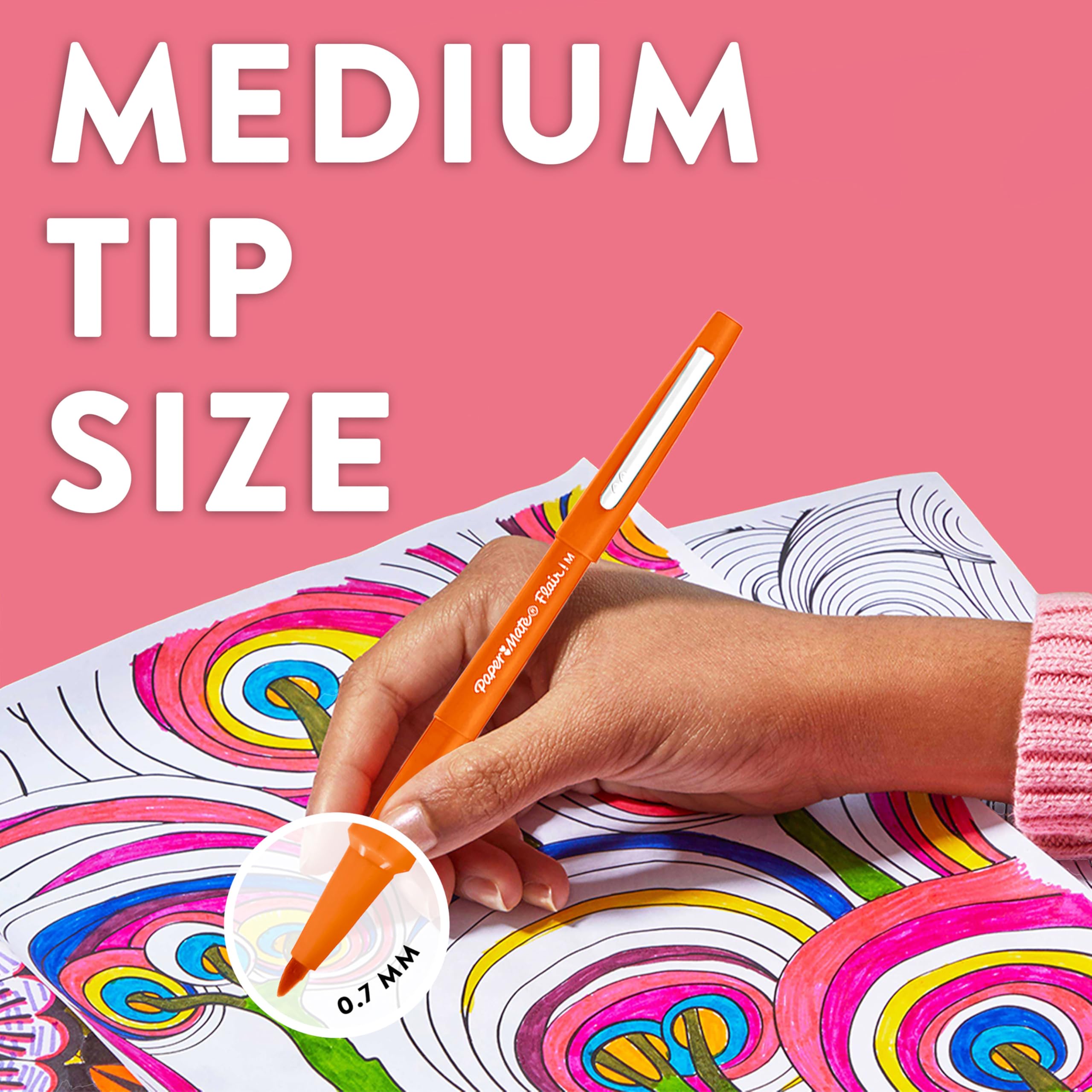 Paper Mate Flair Felt Tip Pens | Medium Point (0.7 mm) Marker Pens | Assort 5