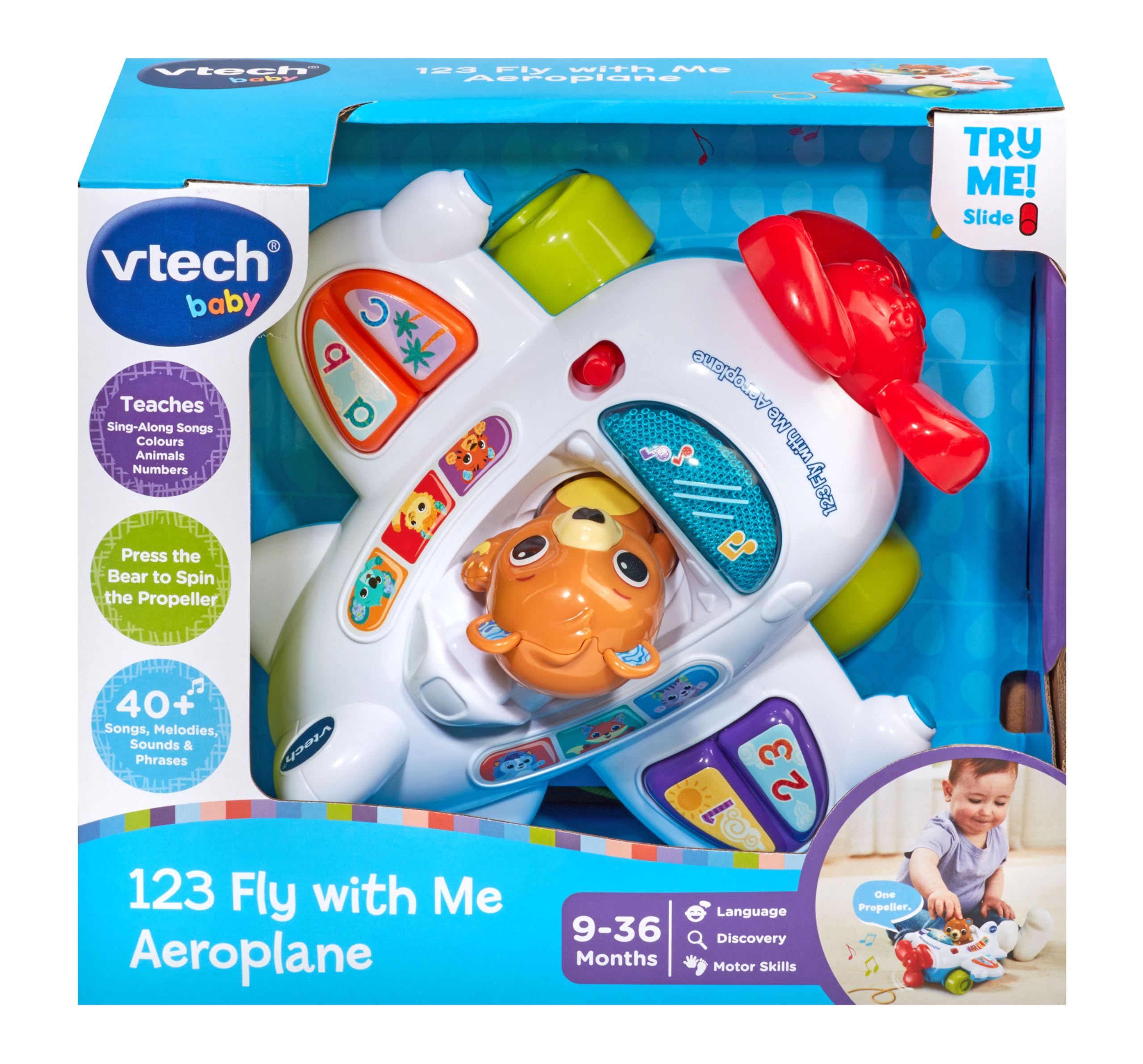VTech Baby 123 Fly with Me Aeroplane - Interactive Pull-Along Toy | Ages 9-36 Months | Blue 3
