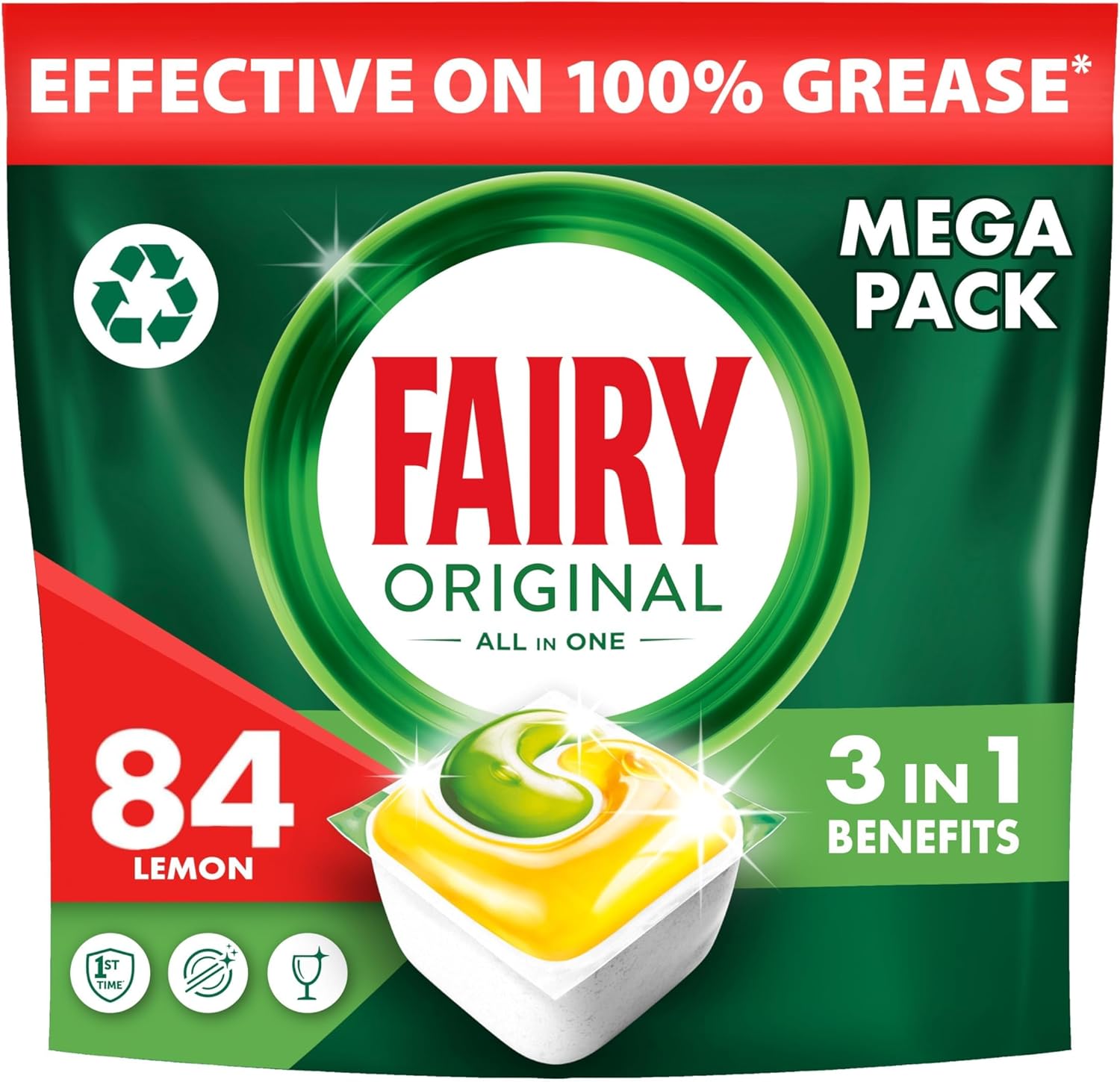 Fairy Original All in One Dishwasher Tablets, Lemon, 84 Count