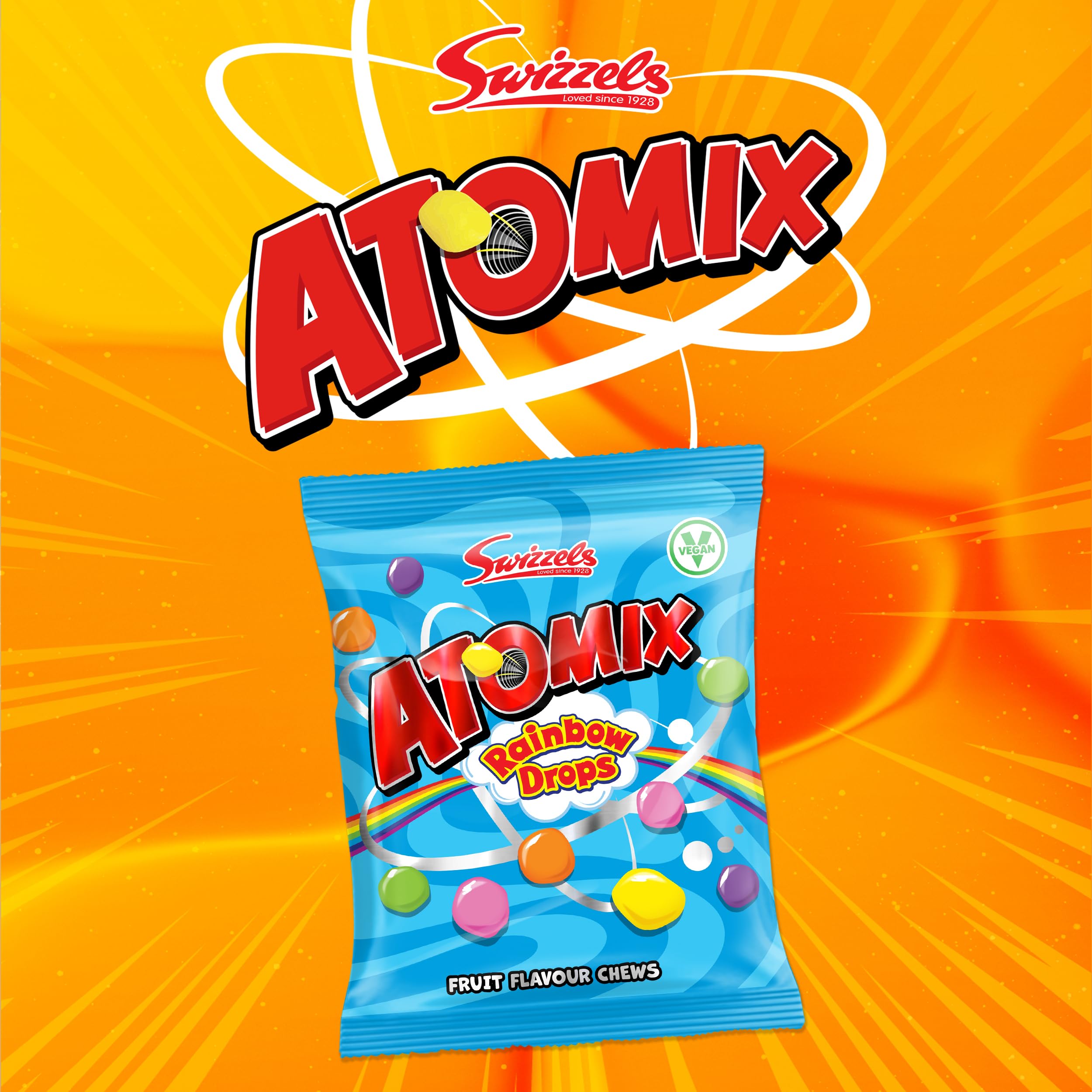 Swizzels Atomix Rainbow Drops - Fruity Chewy Sweets with Crispy Shells | 110g Bag