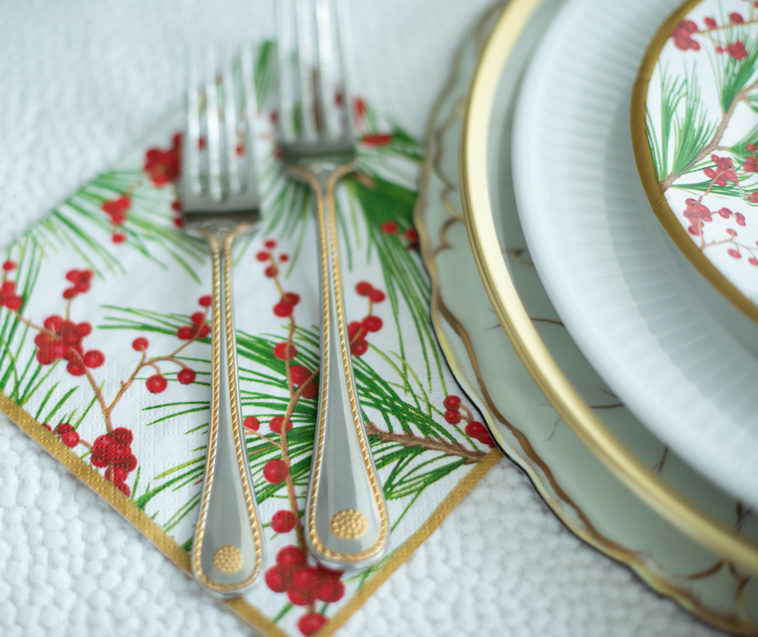 Caspari Berries and Pine Triple-Ply Paper Cocktail Napkins - 20 Per Package 8