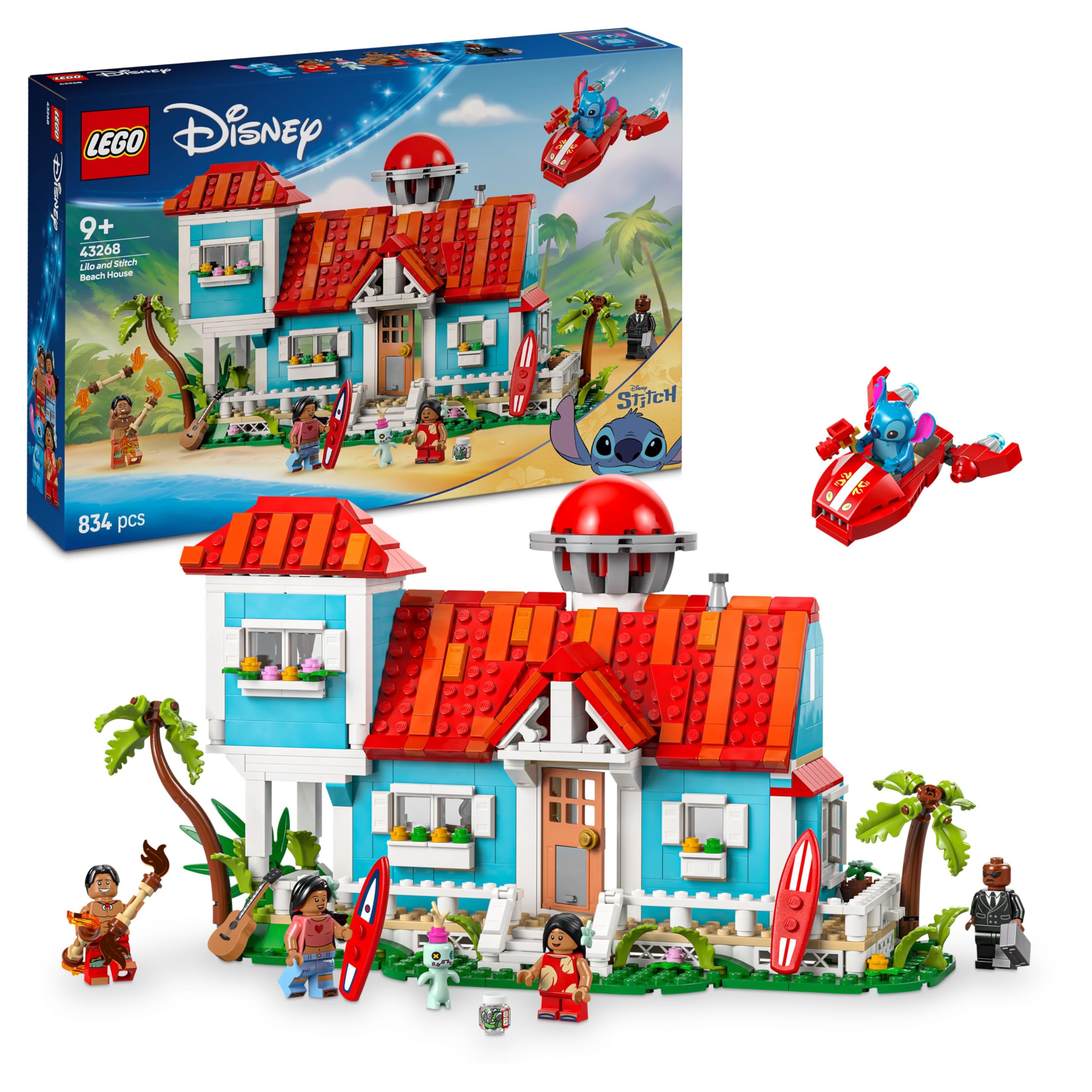 LEGO Disney Lilo and Stitch Beach House Building Toy - 6 Rooms, Observatory, 5 Minifigures, 834 Pieces