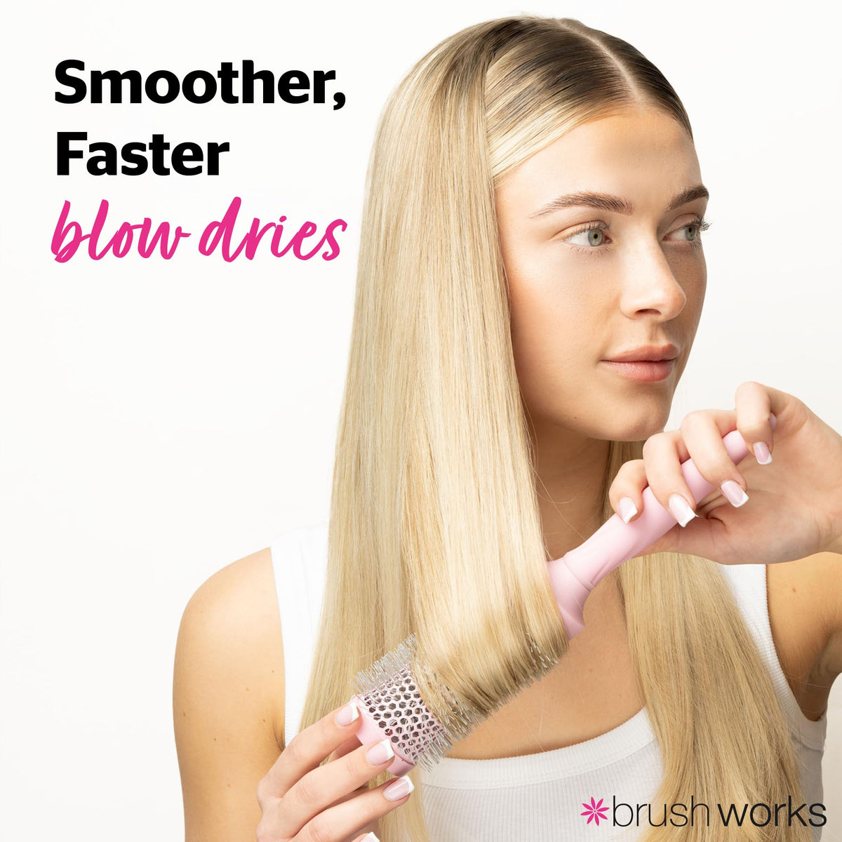 Brushworks Radial Vent Brush - Medium, Ceramic Barrel, Heat Resistant, Pink