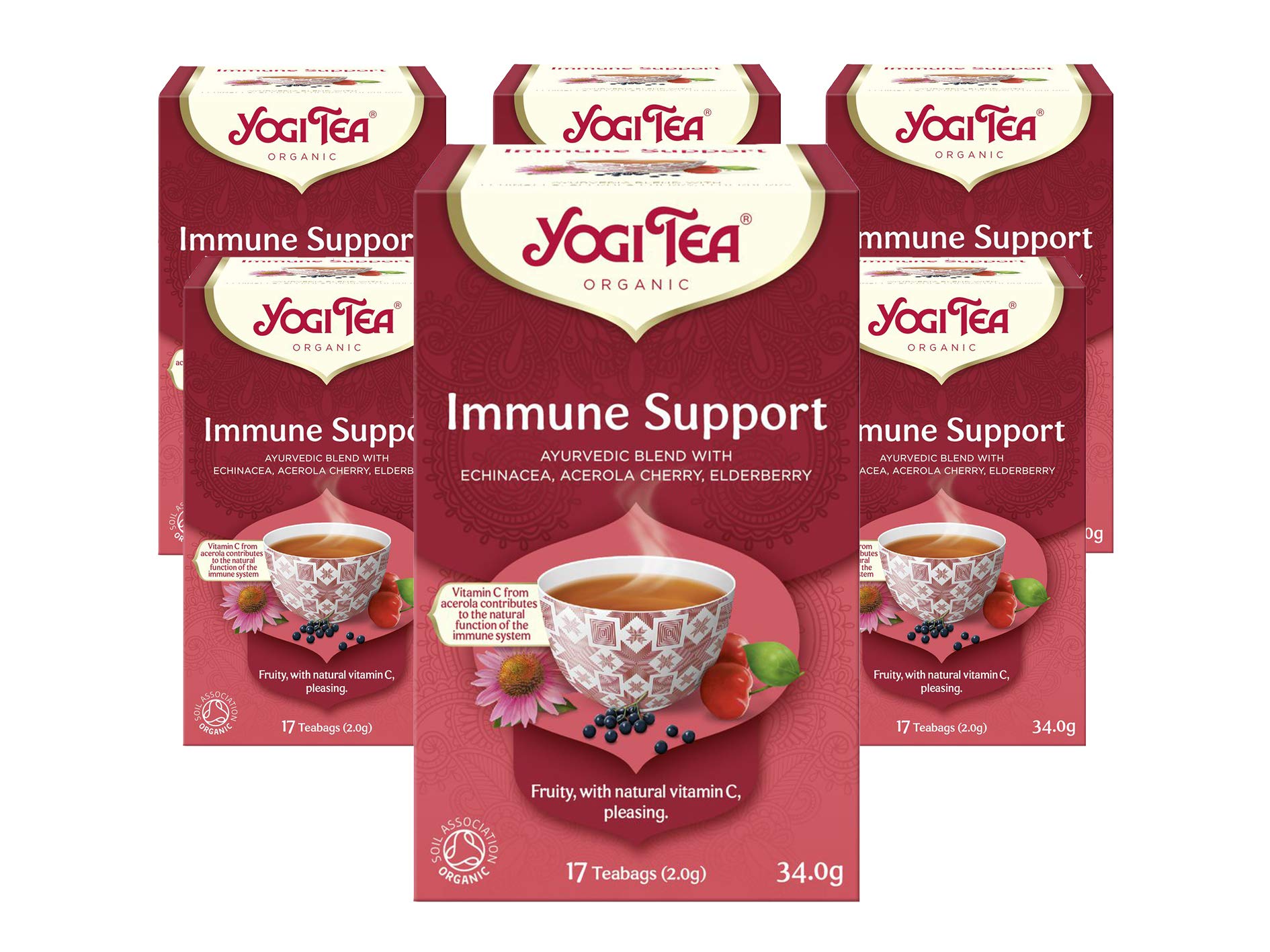 YOGI TEA - Immune Support Organic Herbal Tea with Vitamin C, Echinacea, Acerola Cherry & Elderberry, 6 x 17 Tea Bags (102 Total)