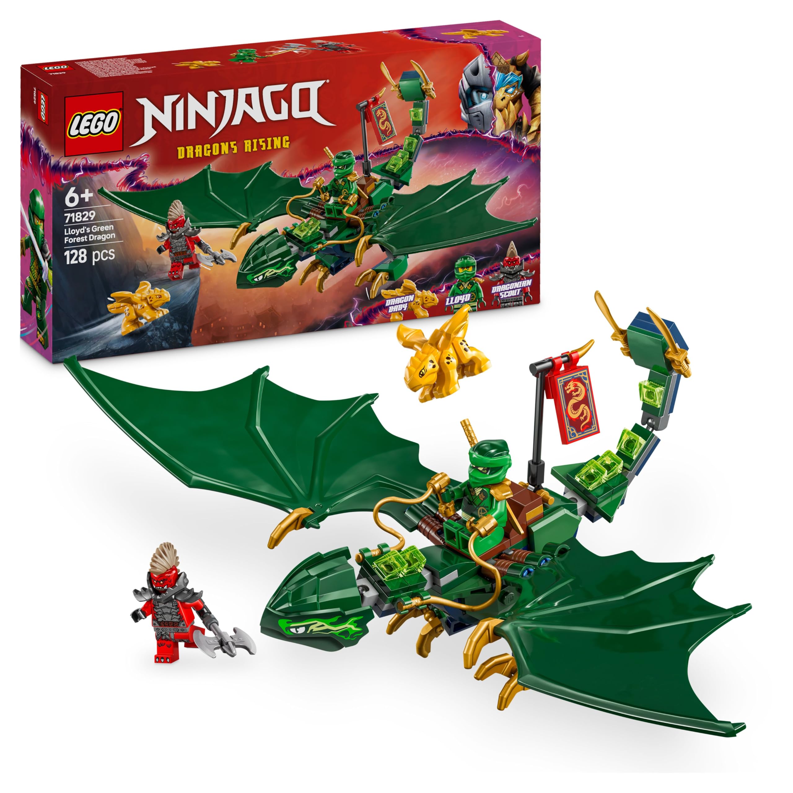 LEGO NINJAGO Lloyd’s Green Forest Dragon 71829 Building Set | Ages 6+ | Includes 2 Minifigures
